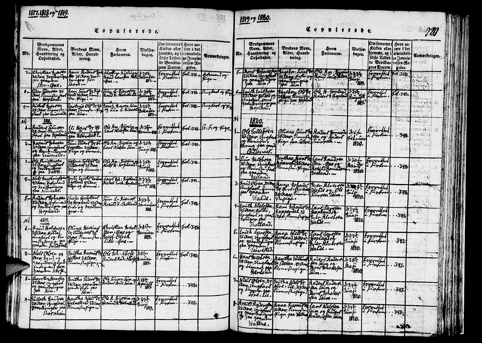 Hosanger sokneprestembete, AV/SAB-A-75801/H/Haa: Parish register (official) no. A 5, 1815-1824, p. 220