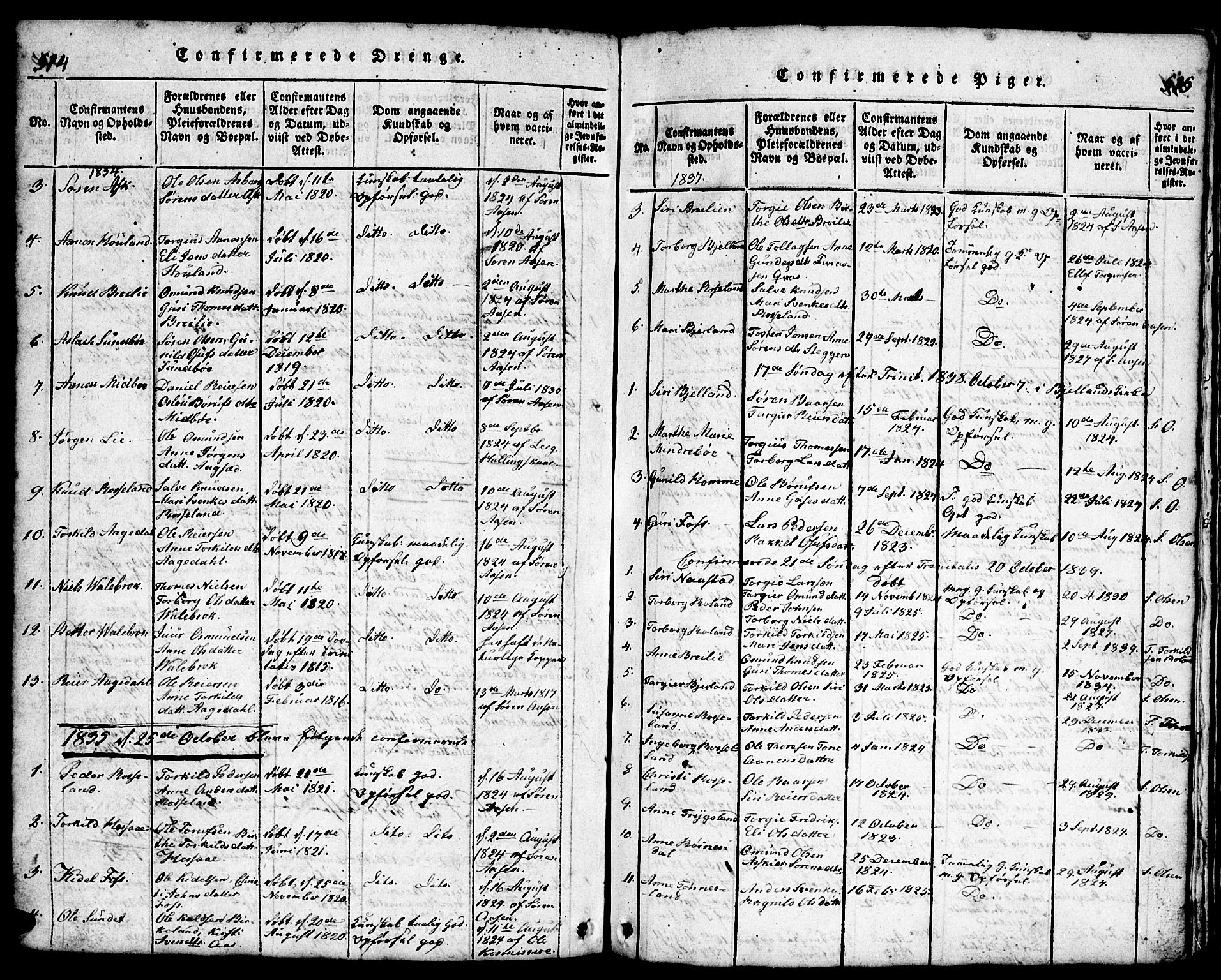 Bjelland sokneprestkontor, SAK/1111-0005/F/Fb/Fba/L0003: Parish register (copy) no. B 3, 1816-1870, p. 514-515