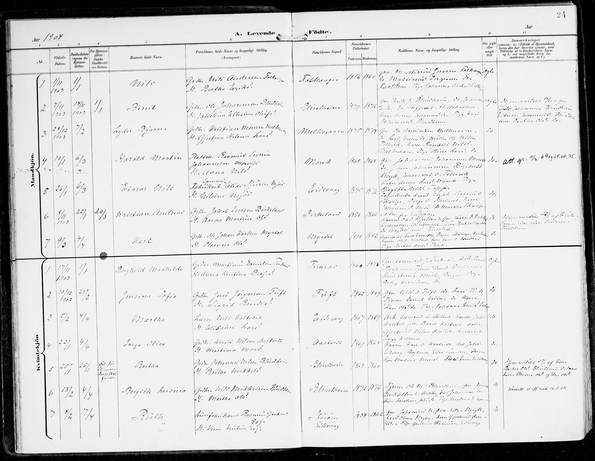 Hamre sokneprestembete, SAB/A-75501/H/Ha/Haa/Haad/L0002: Parish register (official) no. D 2, 1899-1916, p. 24