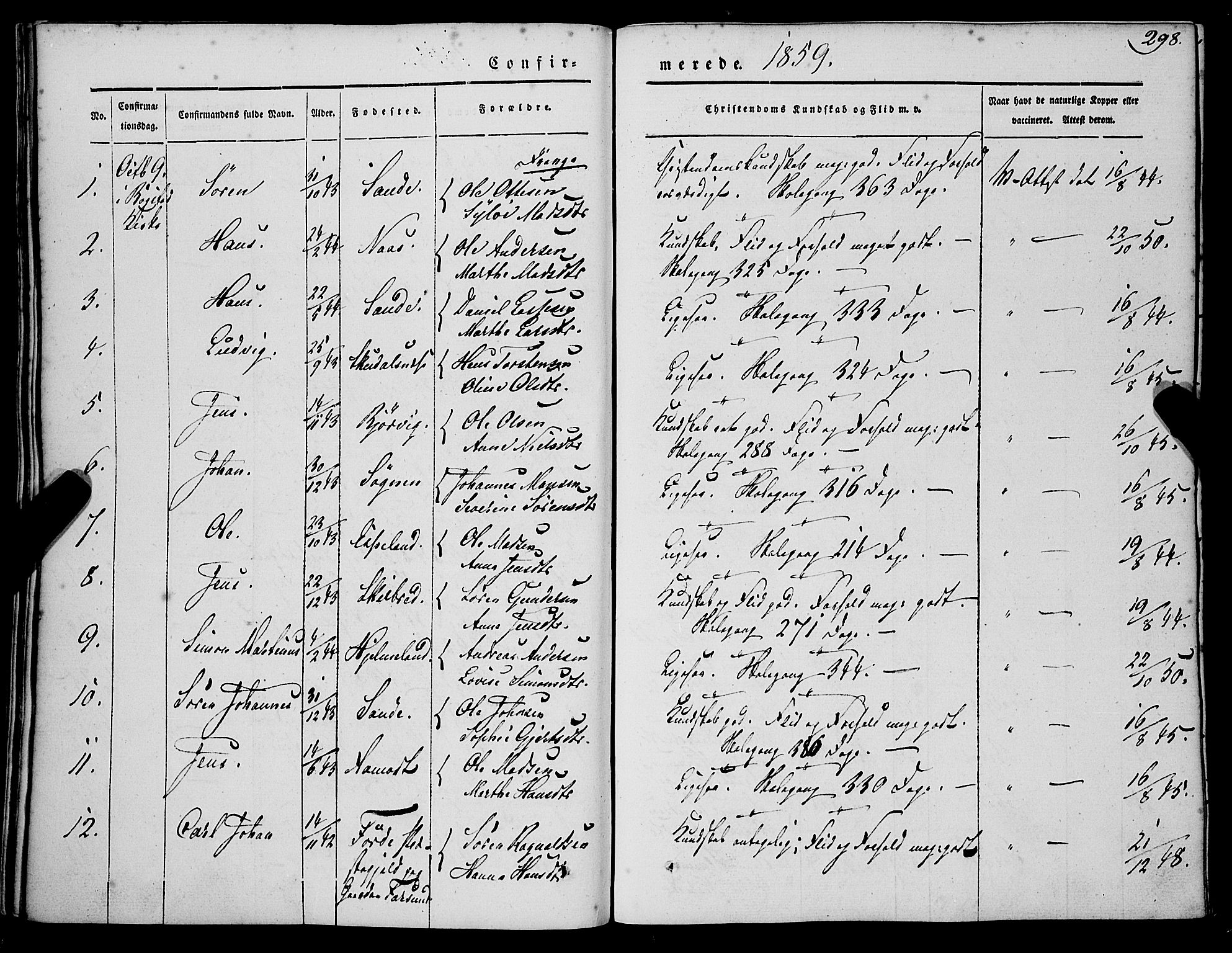 Gaular sokneprestembete, AV/SAB-A-80001/H/Haa: Parish register (official) no. A 4I, 1840-1859, p. 298