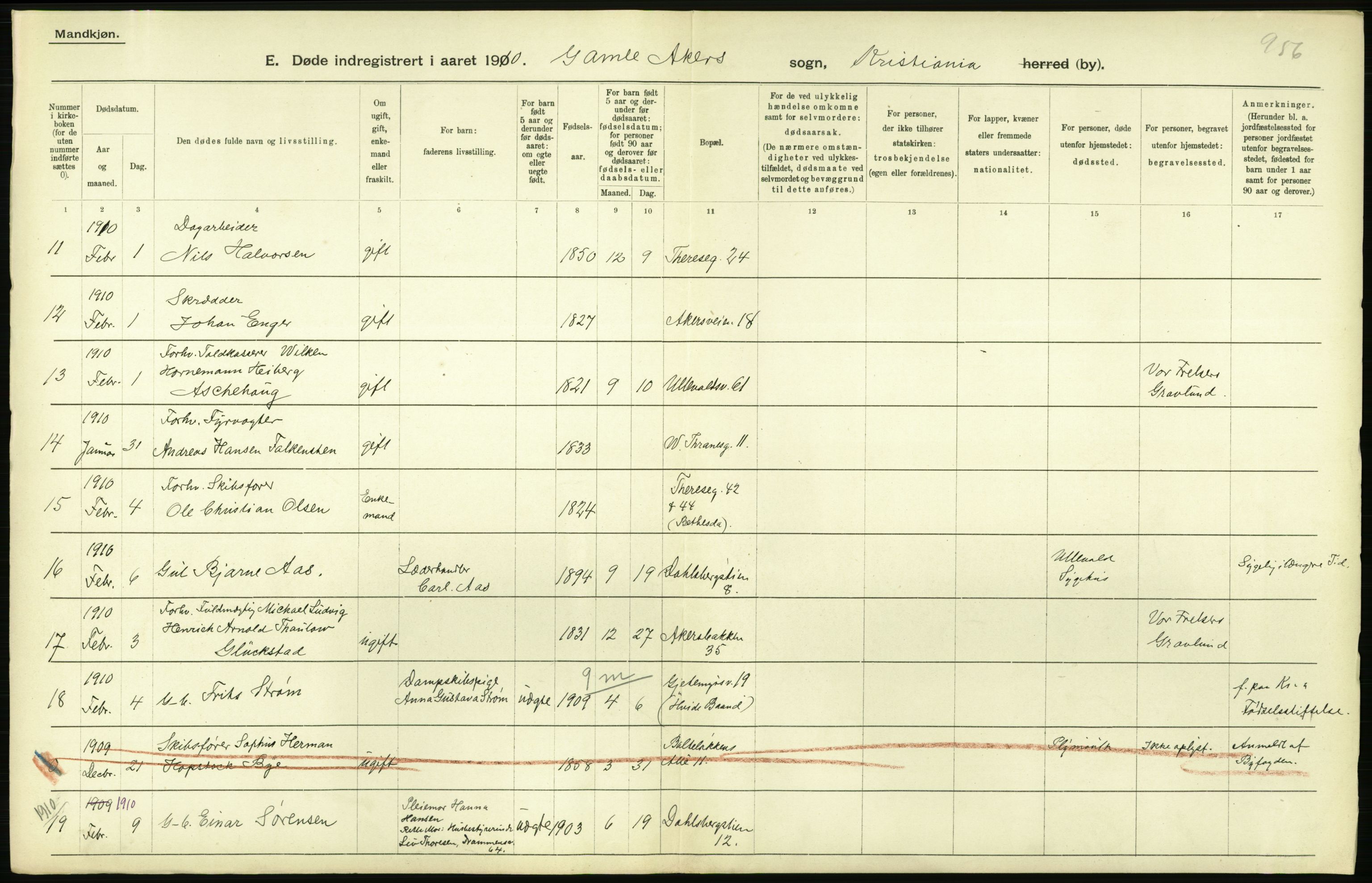 Statistisk sentralbyrå, Sosiodemografiske emner, Befolkning, RA/S-2228/D/Df/Dfa/Dfah/L0008: Kristiania: Døde, 1910, p. 918