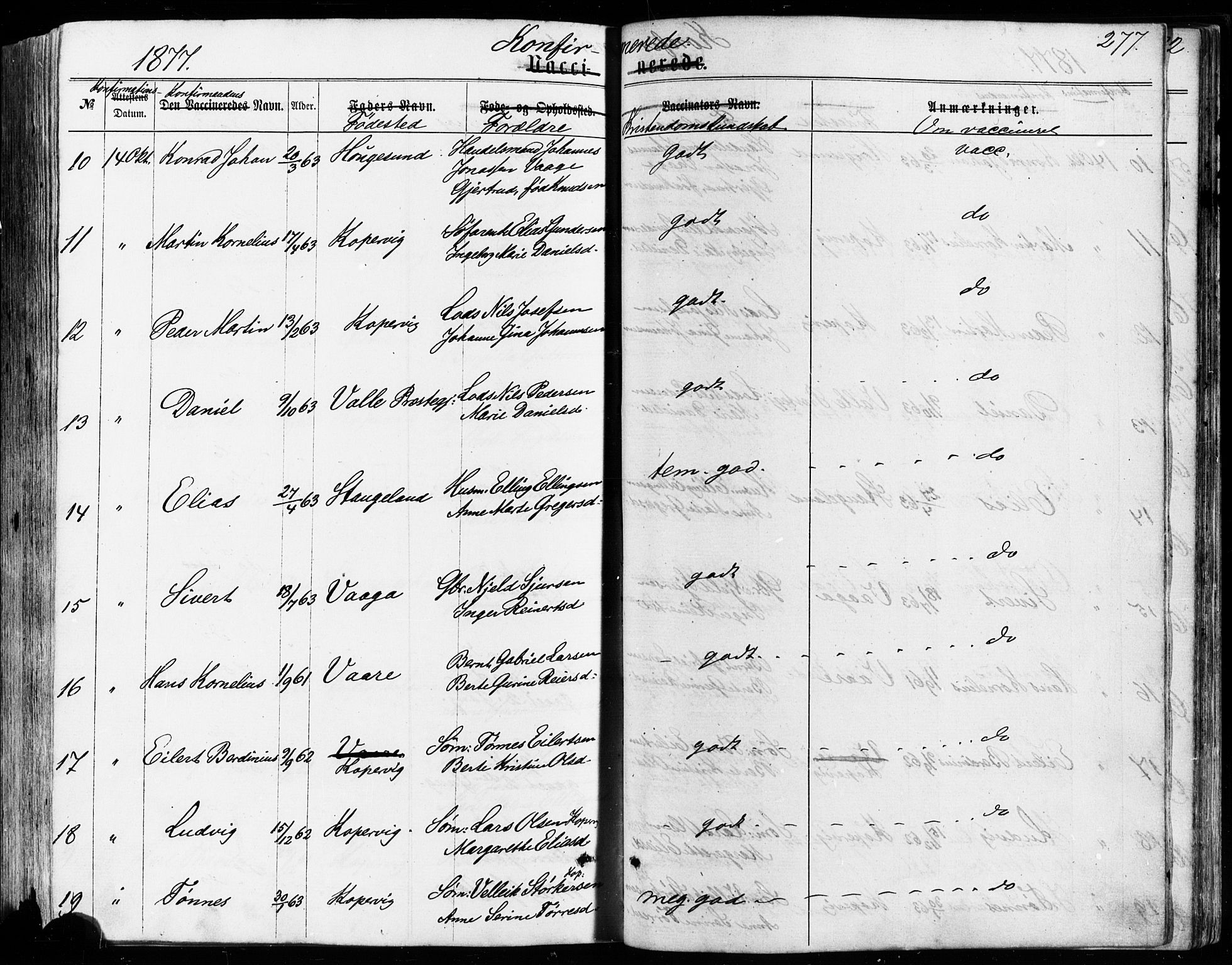 Avaldsnes sokneprestkontor, SAST/A -101851/H/Ha/Haa/L0011: Parish register (official) no. A 11, 1861-1880, p. 277