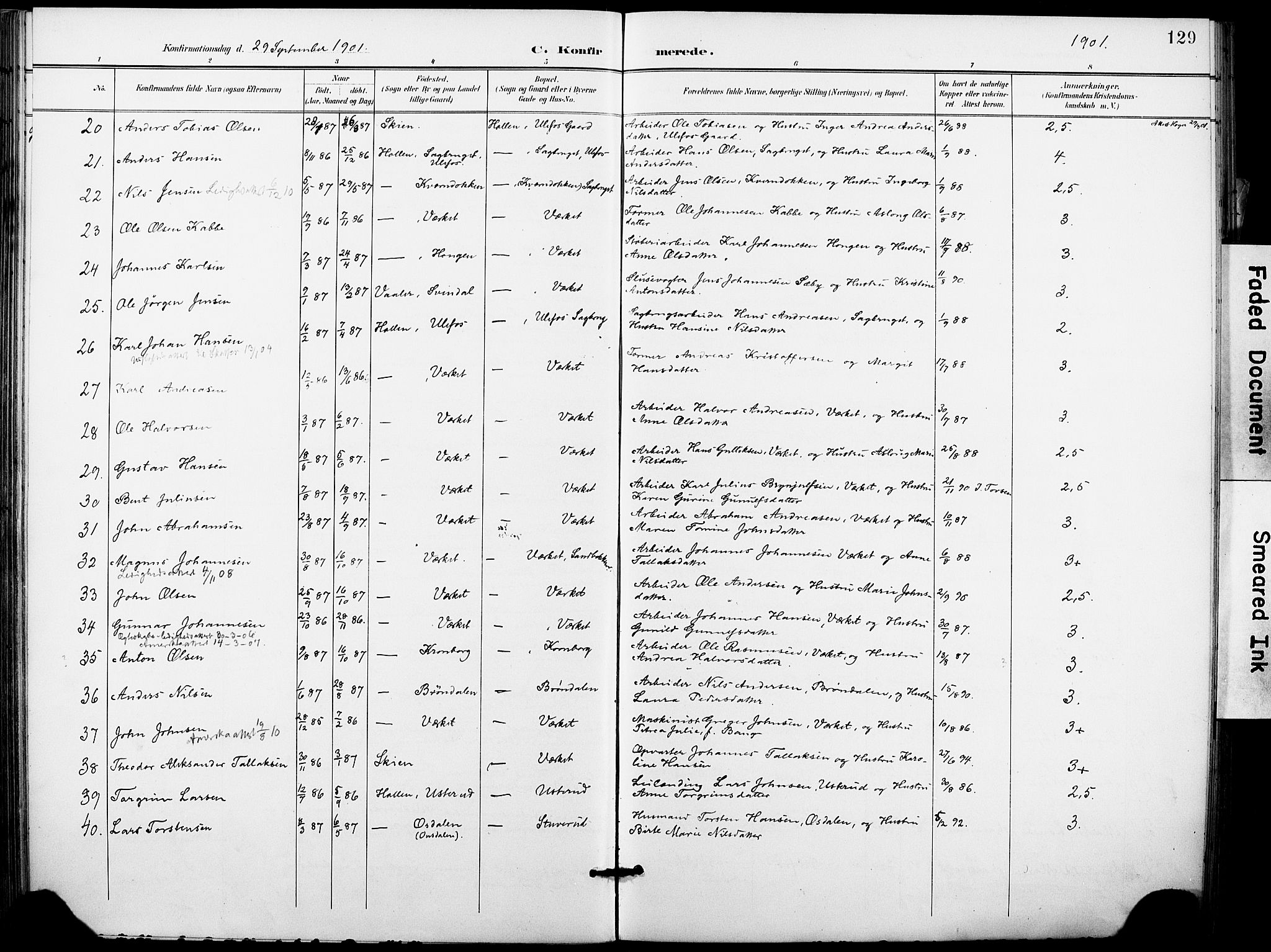 Holla kirkebøker, SAKO/A-272/F/Fa/L0010: Parish register (official) no. 10, 1897-1907, p. 129