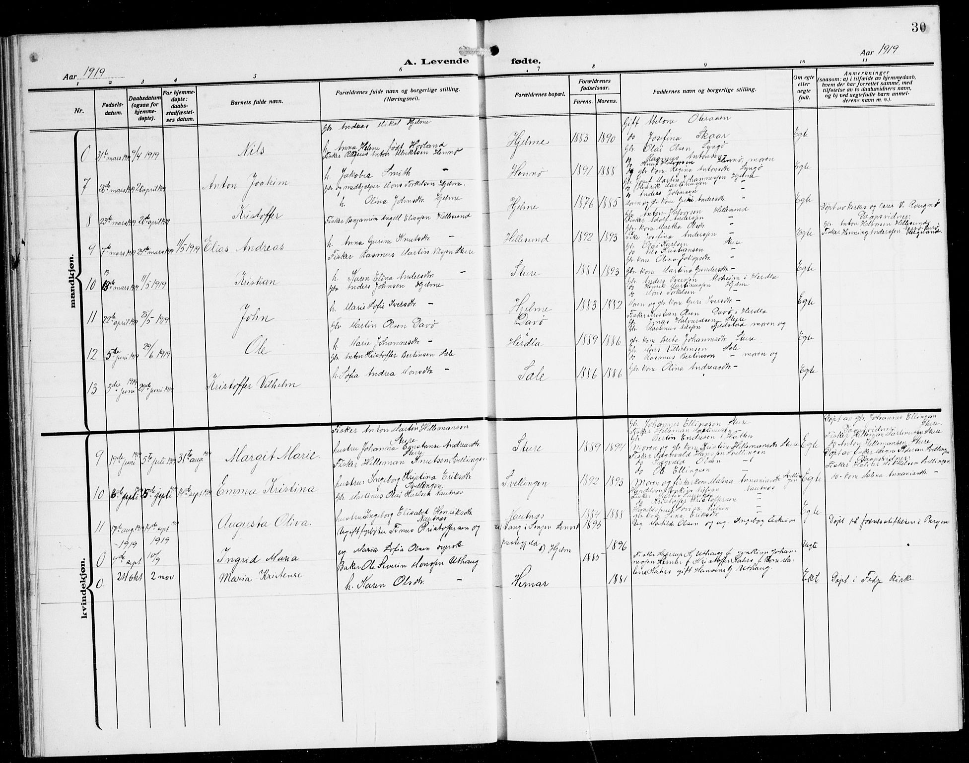 Herdla Sokneprestembete, AV/SAB-A-75701/H/Hab: Parish register (copy) no. B 1, 1909-1929, p. 30