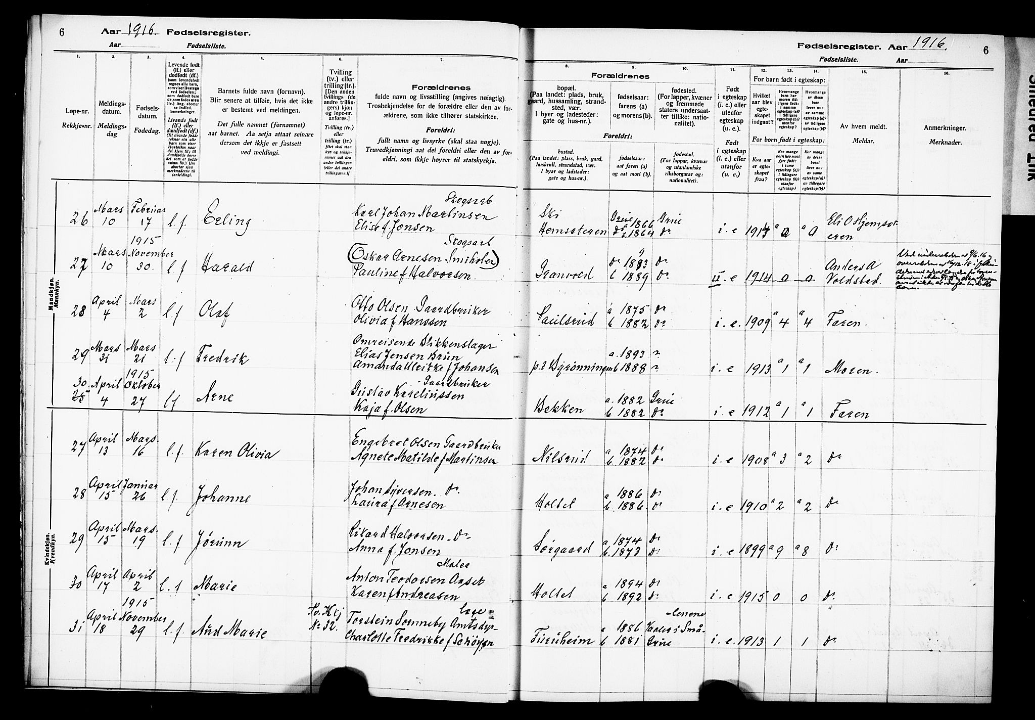 Grue prestekontor, AV/SAH-PREST-036/I/Id/Ida/L0001: Birth register no. I 1, 1916-1926, p. 6