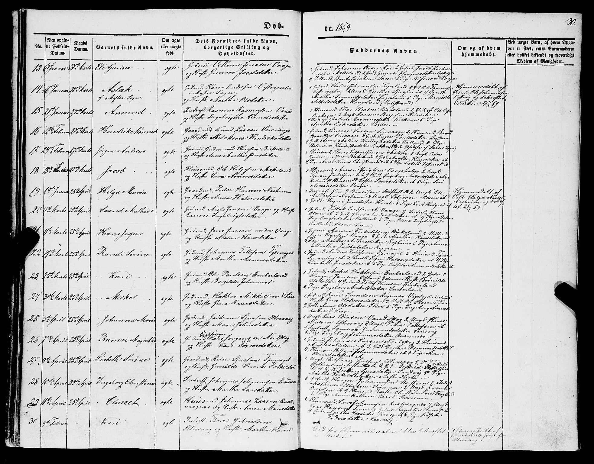 Sveio Sokneprestembete, SAB/A-78501/H/Hab: Parish register (copy) no. A 1, 1851-1865, p. 30