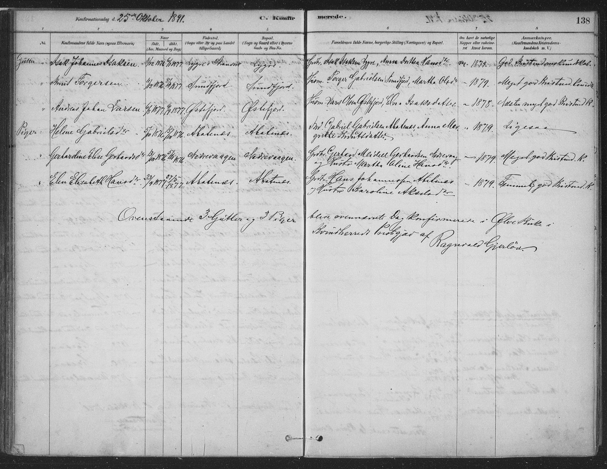 Fusa sokneprestembete, AV/SAB-A-75401/H/Haa: Parish register (official) no. D 1, 1880-1938, p. 138