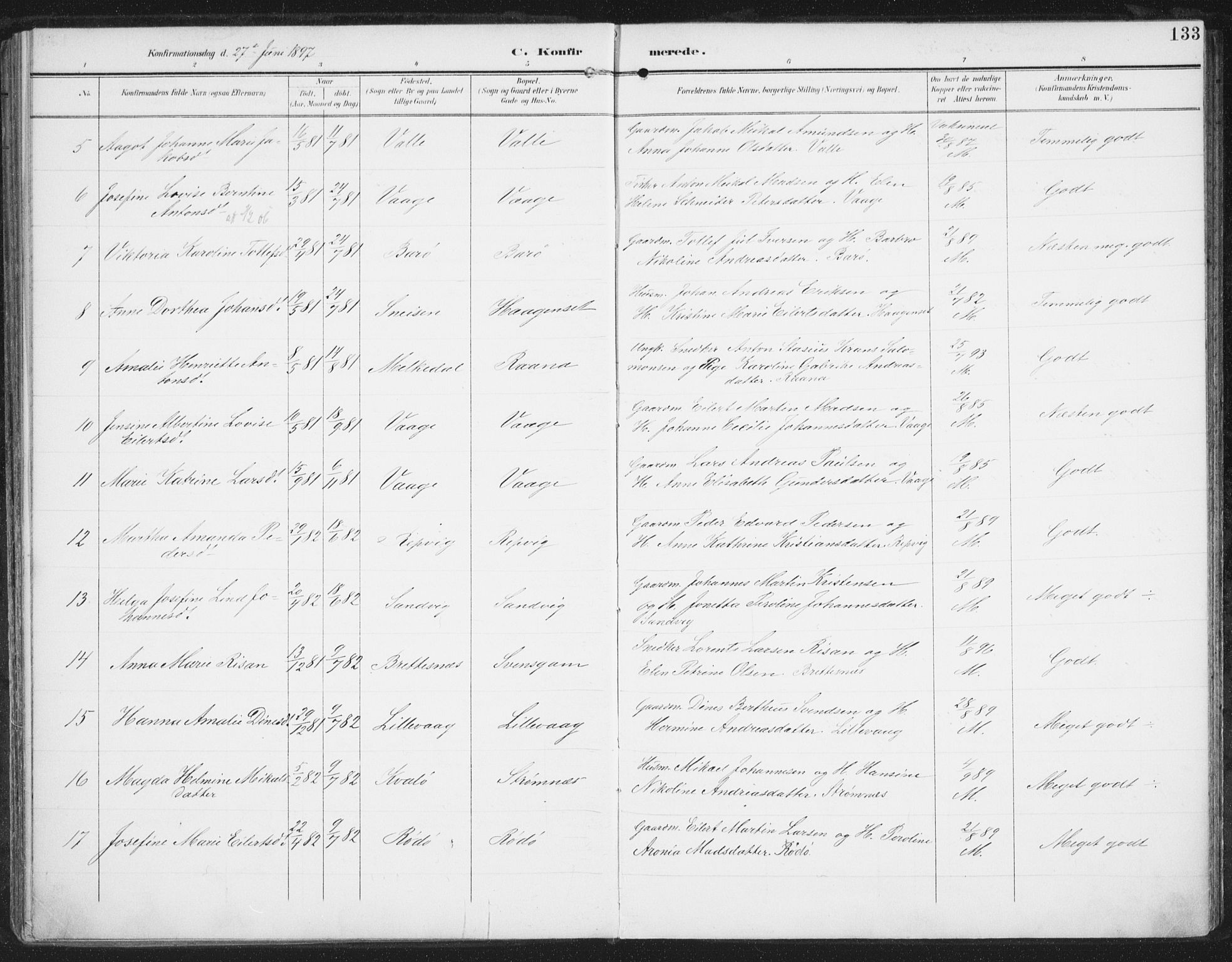 Ministerialprotokoller, klokkerbøker og fødselsregistre - Nordland, AV/SAT-A-1459/872/L1036: Parish register (official) no. 872A11, 1897-1913, p. 133