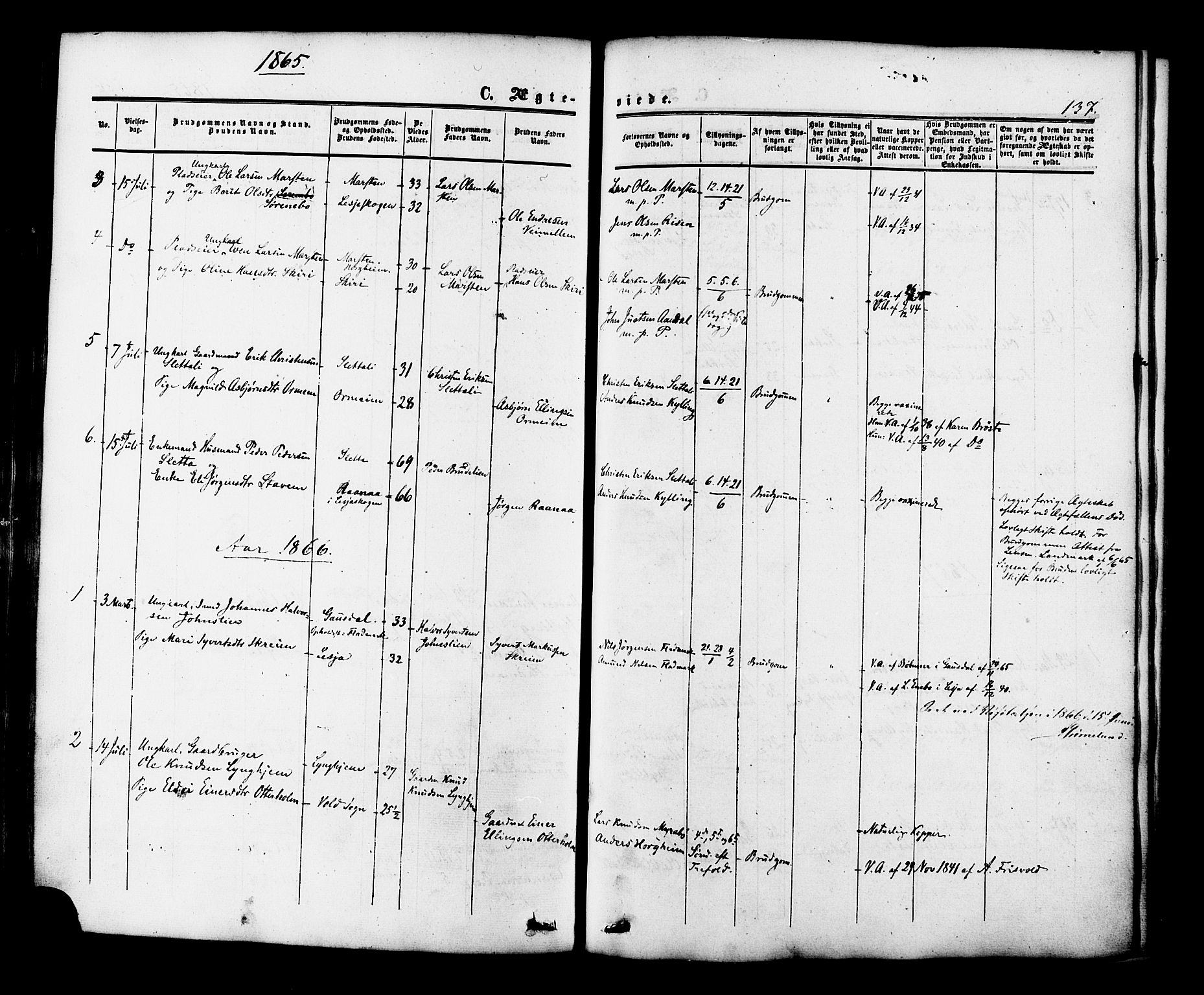 Ministerialprotokoller, klokkerbøker og fødselsregistre - Møre og Romsdal, SAT/A-1454/546/L0594: Parish register (official) no. 546A02, 1854-1882, p. 137