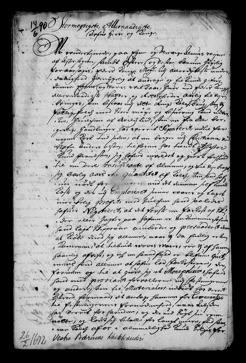 Stattholderembetet 1572-1771, RA/EA-2870/Af/L0004: Avskrifter av vedlegg til originale supplikker, nummerert i samsvar med supplikkbøkene, 1691-1694, p. 296