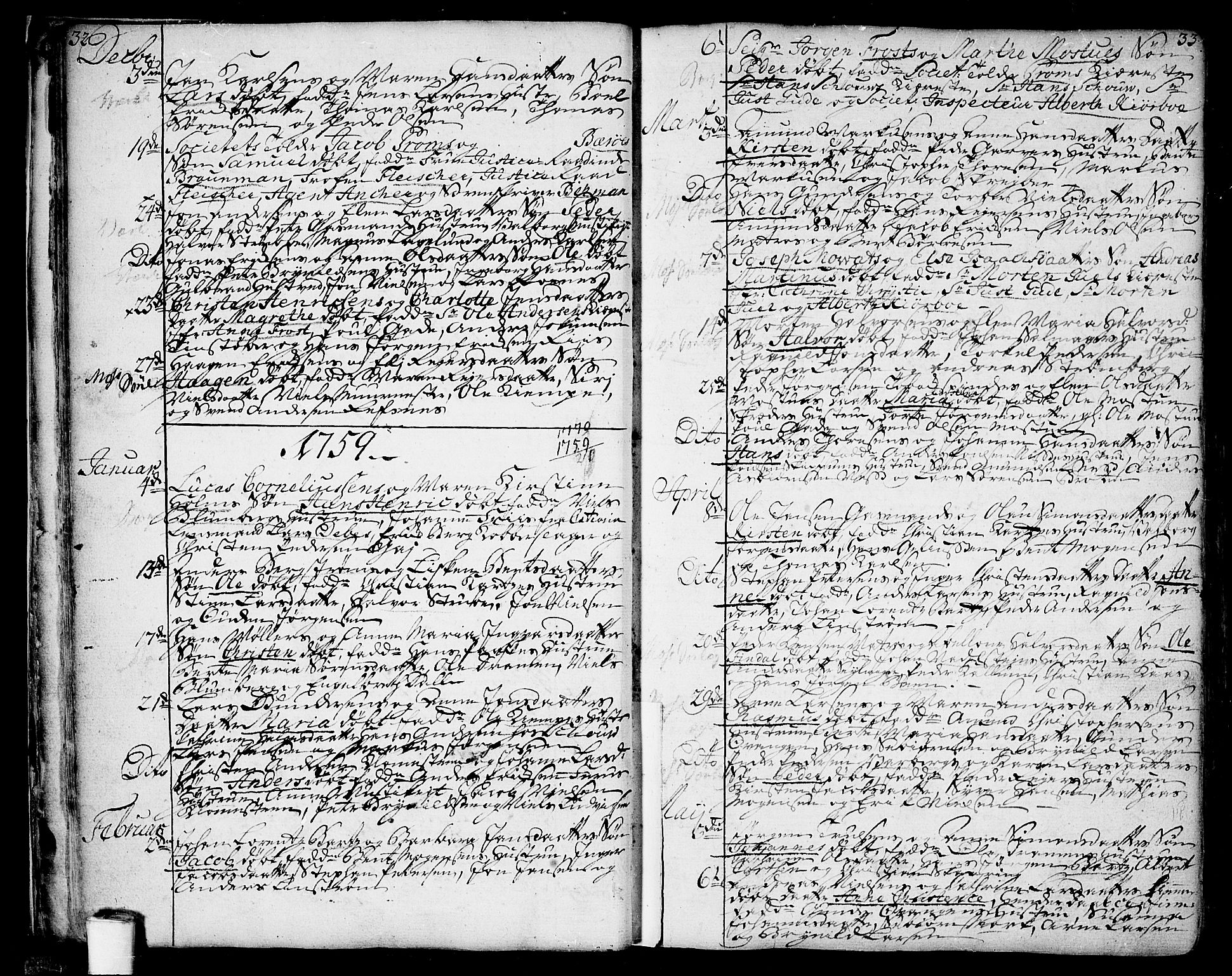 Moss prestekontor Kirkebøker, AV/SAO-A-2003/F/Fa/L0002: Parish register (official) no. I 2, 1753-1779, p. 32-33