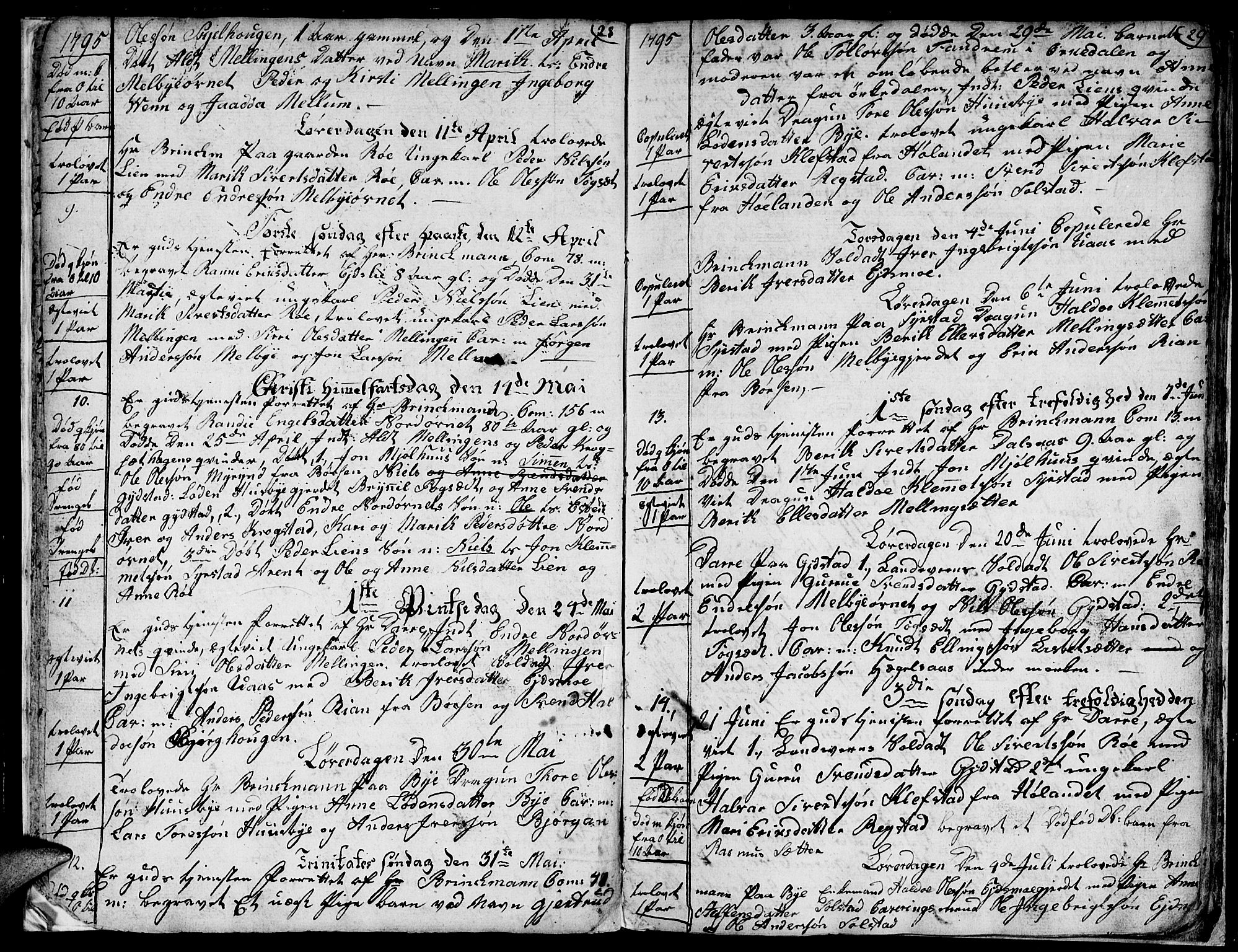 Ministerialprotokoller, klokkerbøker og fødselsregistre - Sør-Trøndelag, SAT/A-1456/667/L0794: Parish register (official) no. 667A02, 1791-1816, p. 28-29