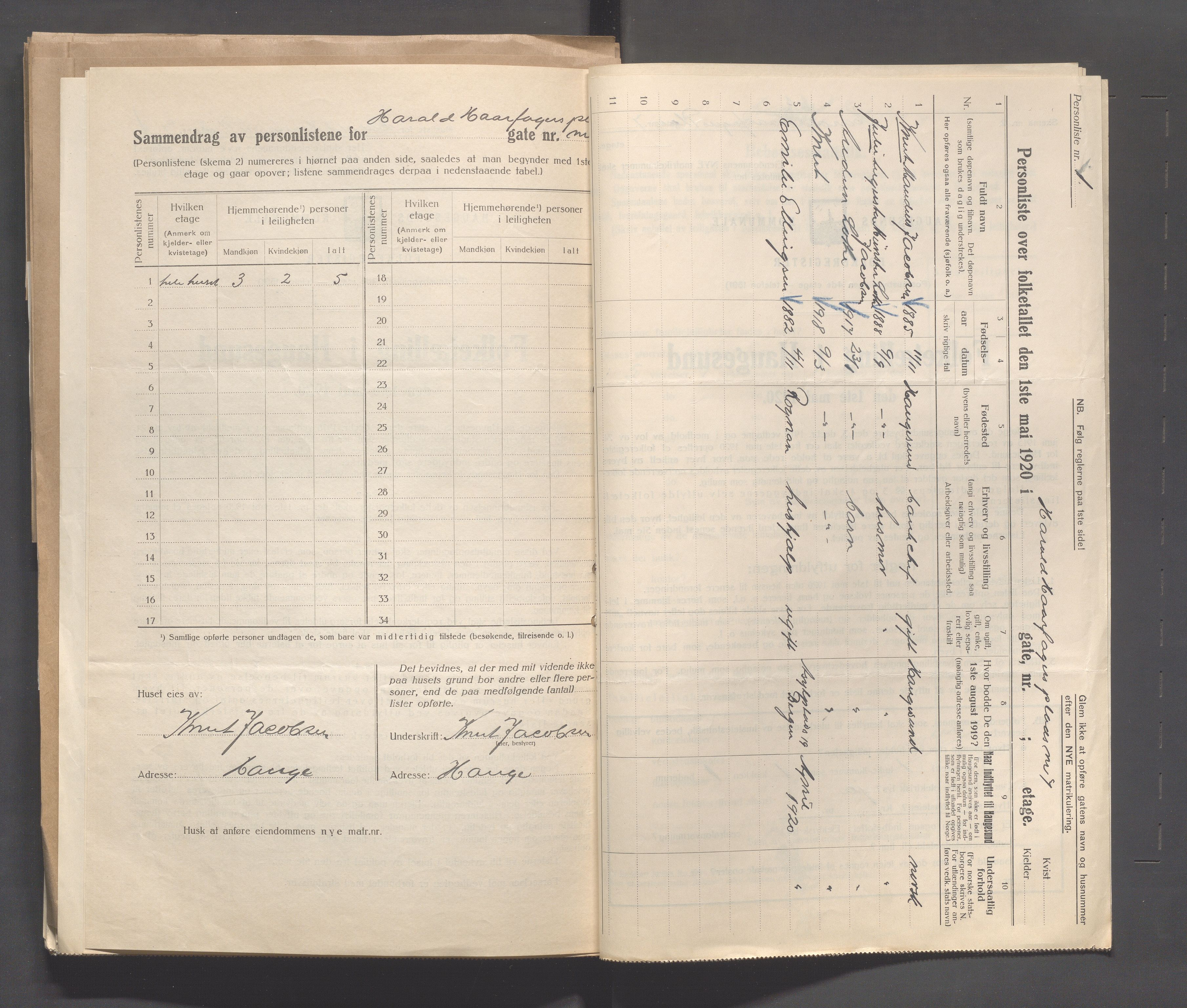 IKAR, Local census 1.5.1920 for Haugesund, 1920, p. 1125