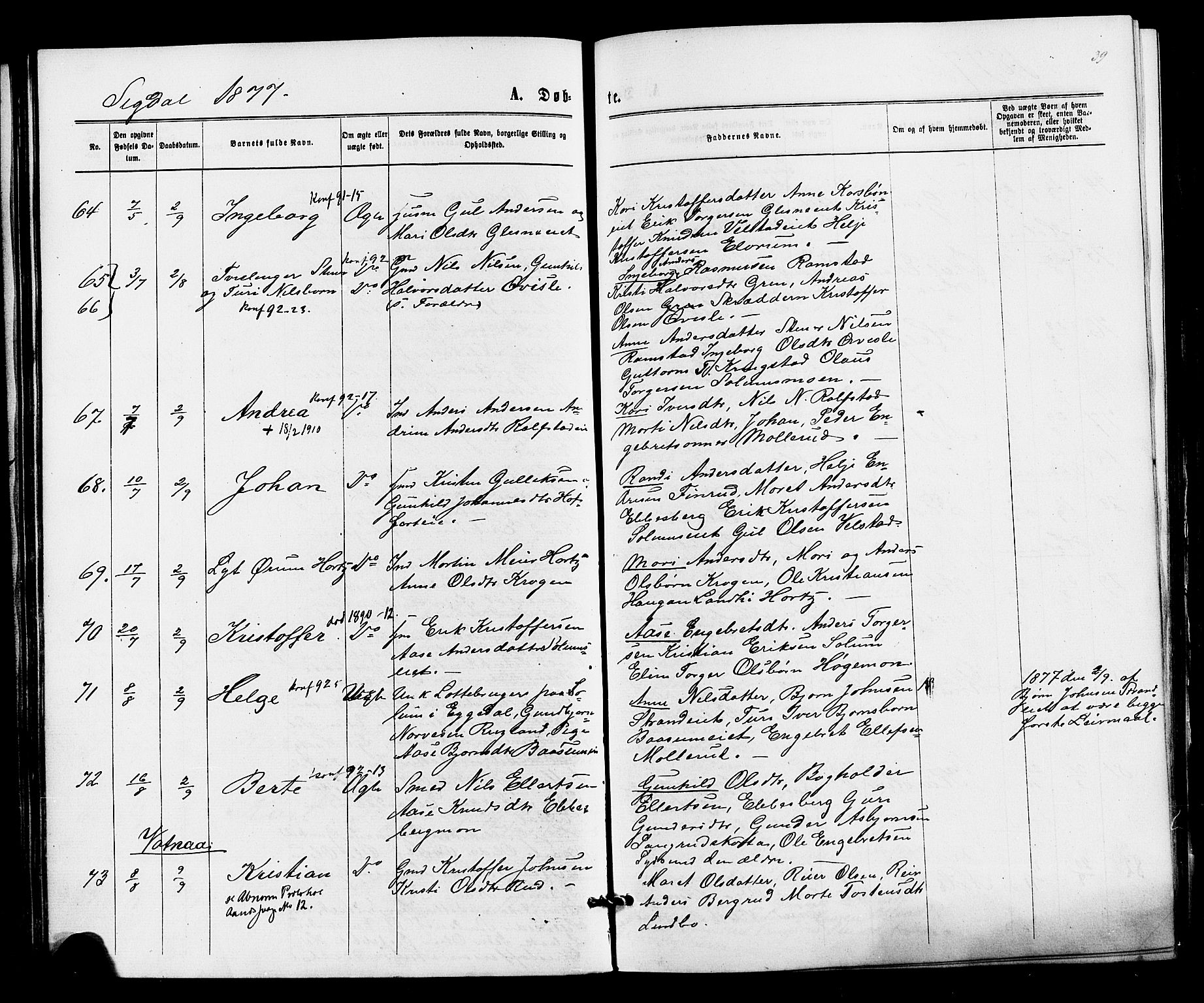 Sigdal kirkebøker, AV/SAKO-A-245/F/Fa/L0010: Parish register (official) no. I 10 /1, 1872-1878, p. 39