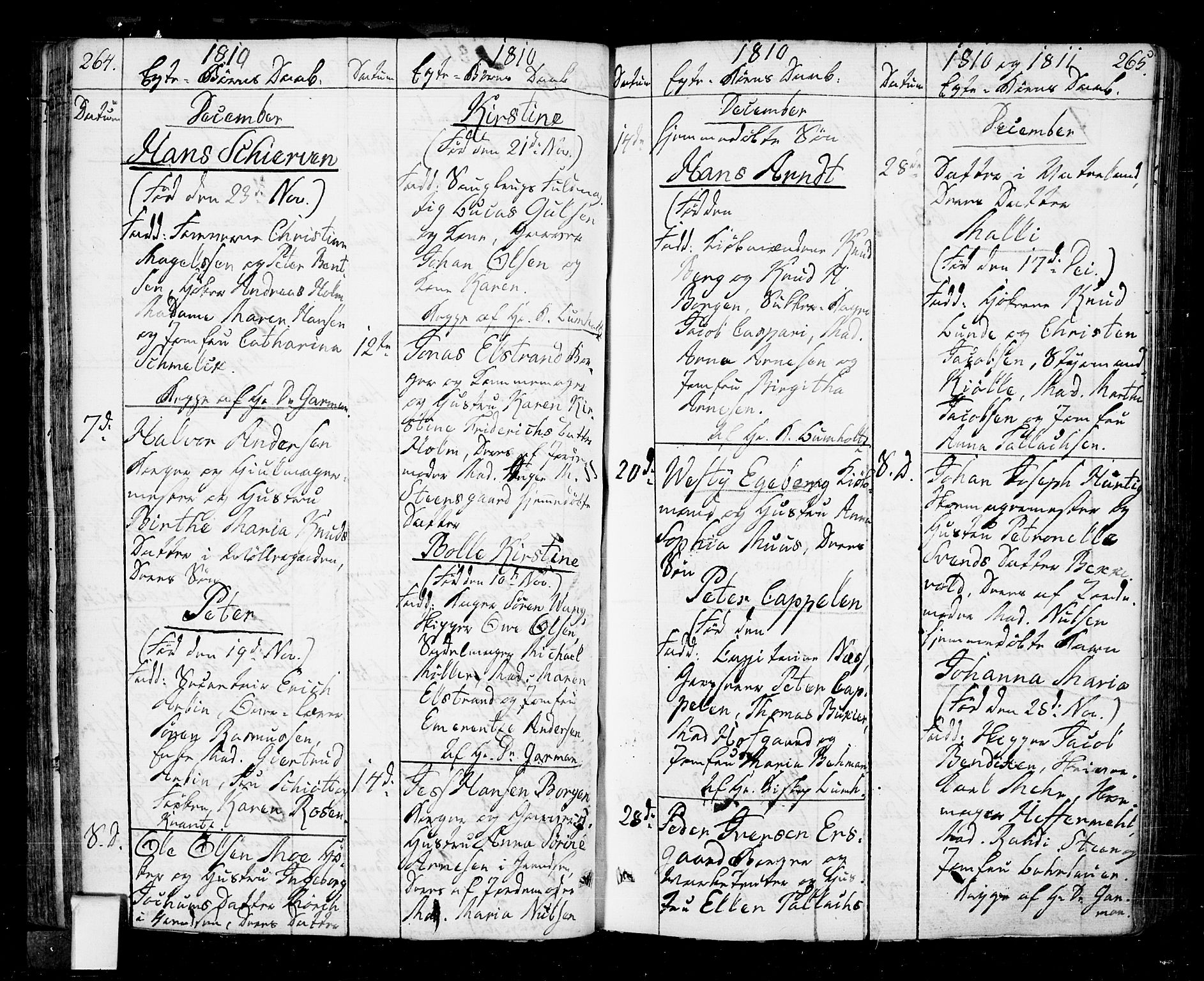 Oslo domkirke Kirkebøker, SAO/A-10752/F/Fa/L0006: Parish register (official) no. 6, 1807-1817, p. 264-265