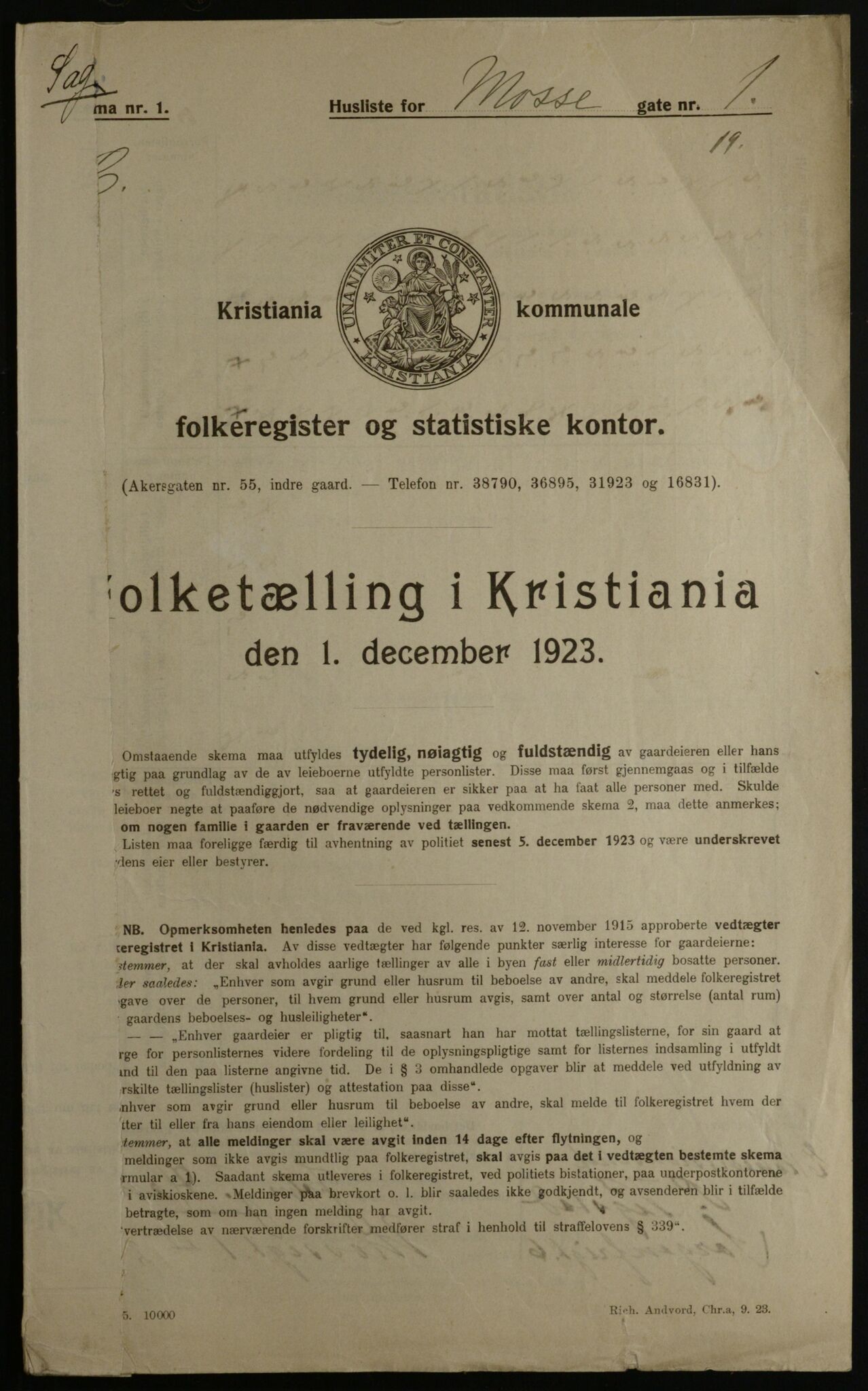 OBA, Municipal Census 1923 for Kristiania, 1923, p. 72619