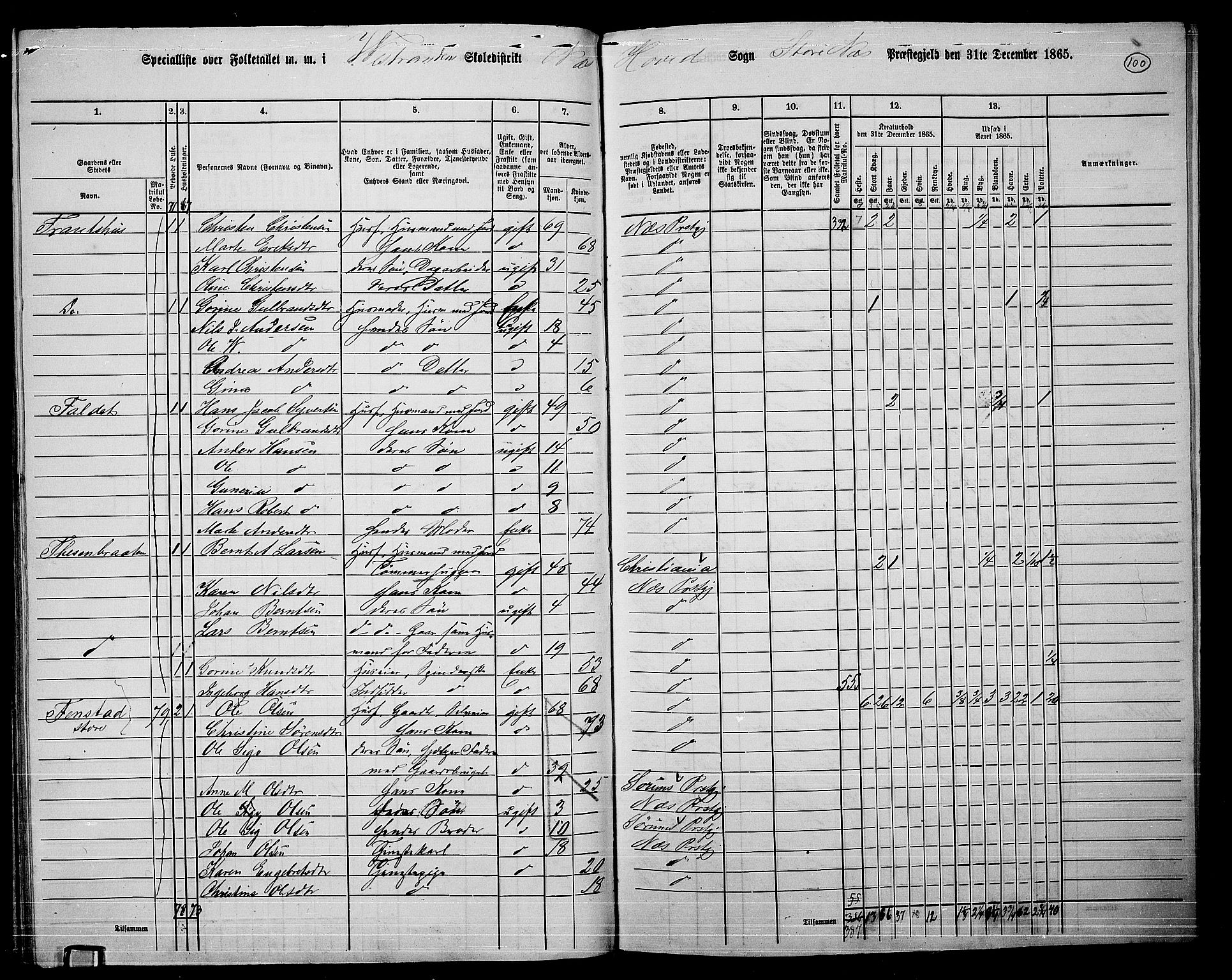 RA, 1865 census for Nes, 1865, p. 92