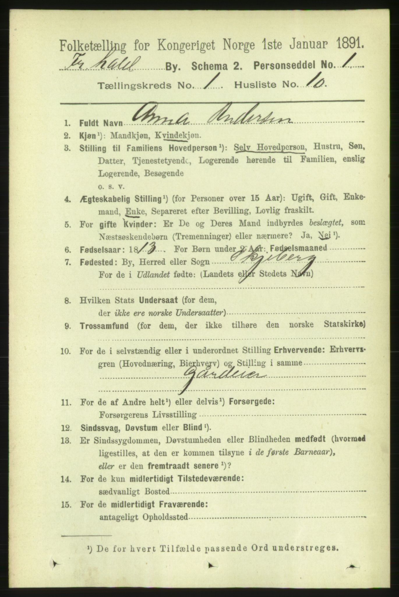 RA, 1891 census for 0101 Fredrikshald, 1891, p. 2003