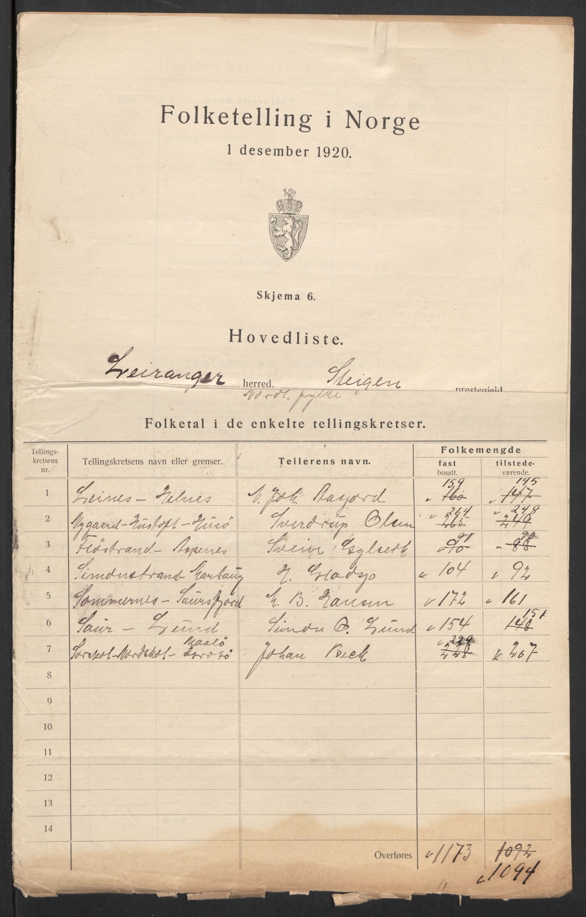 SAT, 1920 census for Leiranger, 1920, p. 3