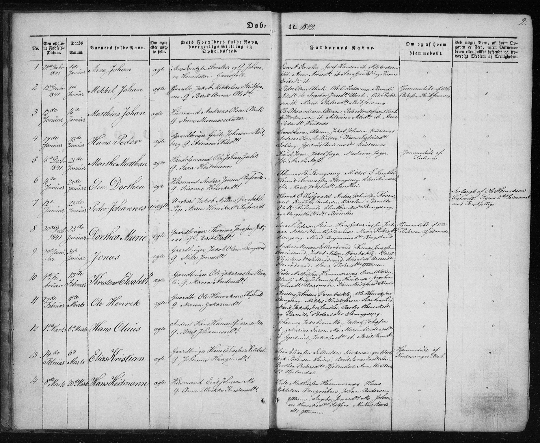 Ministerialprotokoller, klokkerbøker og fødselsregistre - Nordland, AV/SAT-A-1459/827/L0391: Parish register (official) no. 827A03, 1842-1852, p. 2