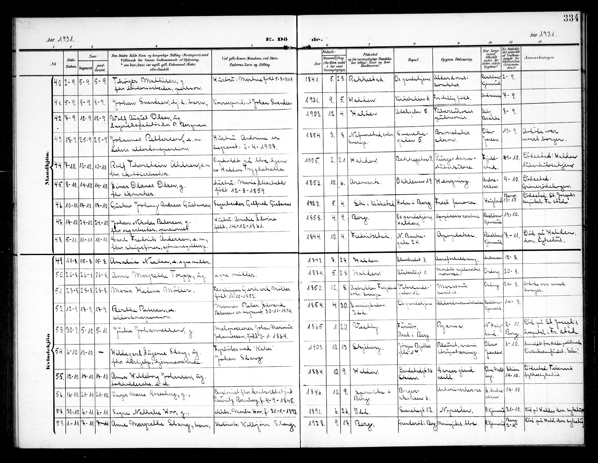 Halden prestekontor Kirkebøker, AV/SAO-A-10909/G/Ga/L0011: Parish register (copy) no. 11, 1906-1934, p. 334