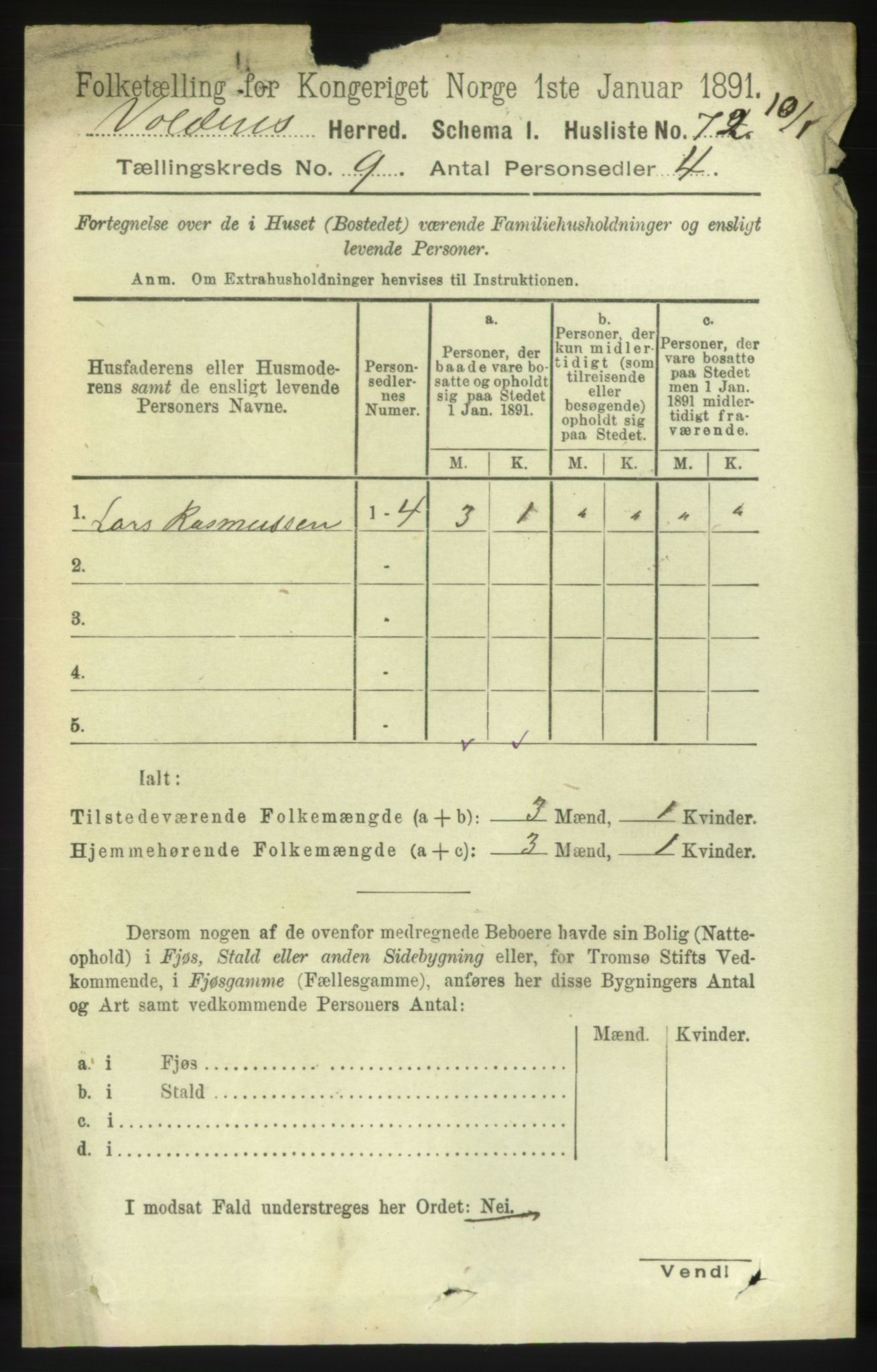 RA, 1891 census for 1519 Volda, 1891, p. 4250