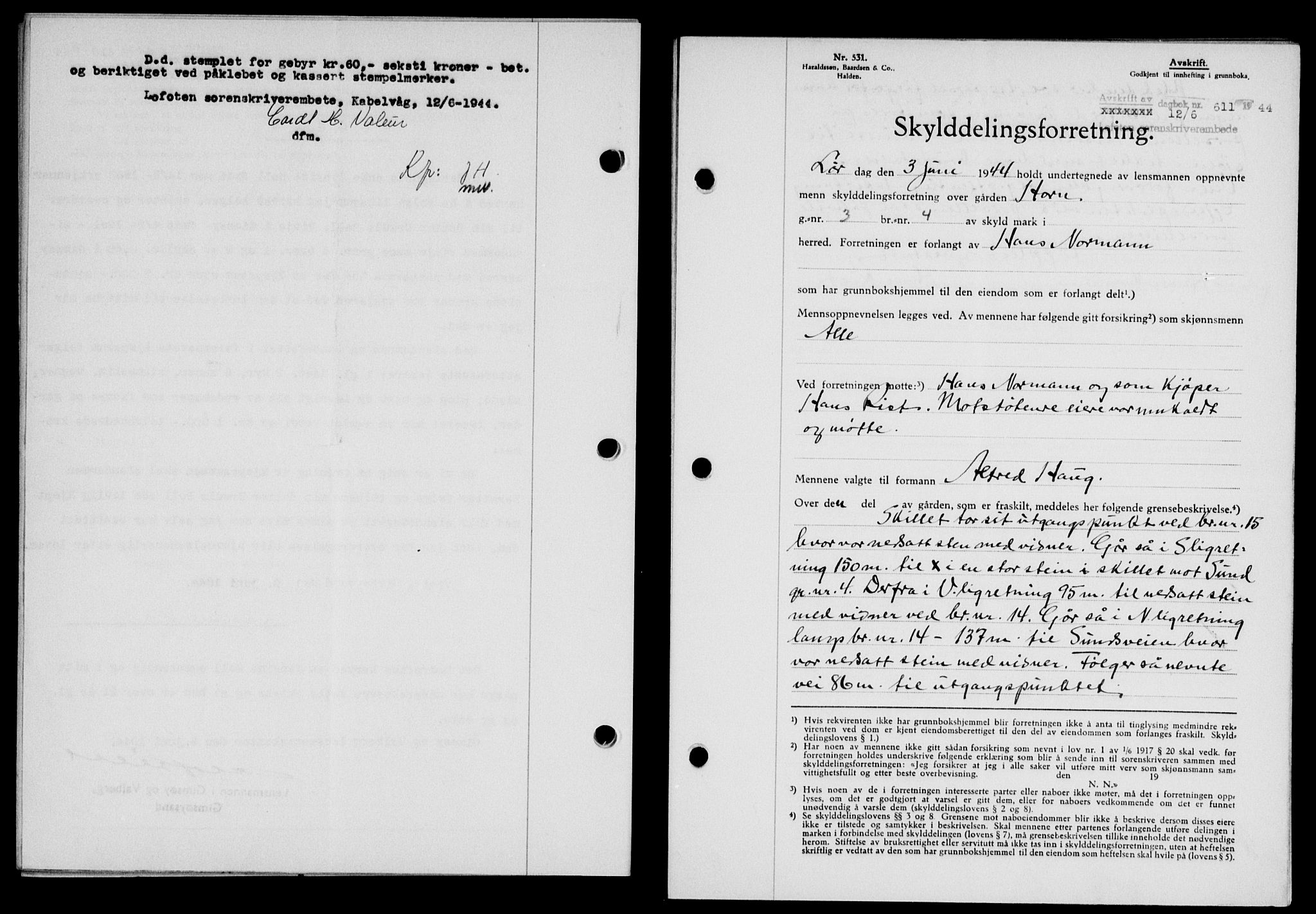 Lofoten sorenskriveri, SAT/A-0017/1/2/2C/L0012a: Mortgage book no. 12a, 1943-1944, Diary no: : 611/1944