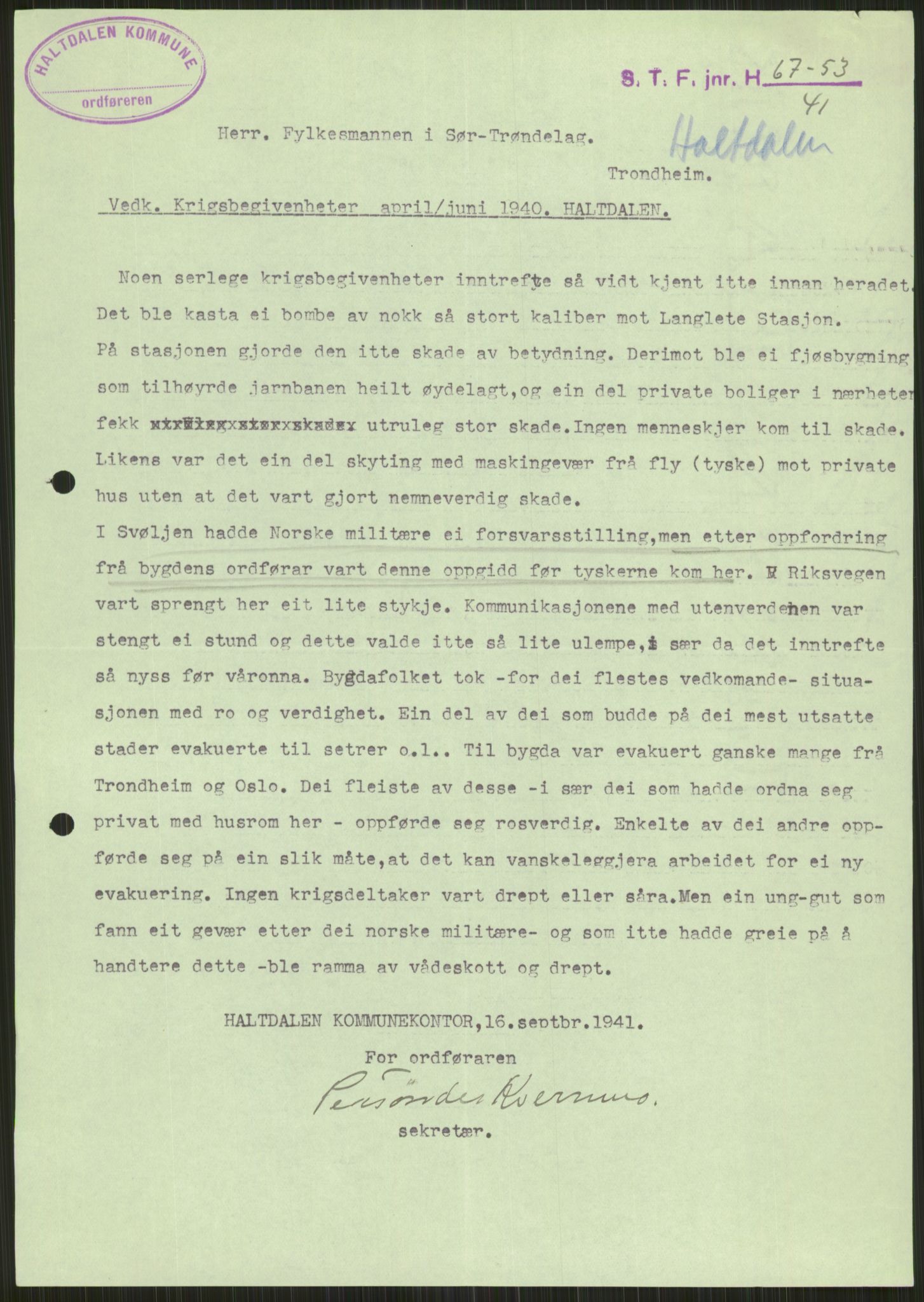 Forsvaret, Forsvarets krigshistoriske avdeling, AV/RA-RAFA-2017/Y/Ya/L0016: II-C-11-31 - Fylkesmenn.  Rapporter om krigsbegivenhetene 1940., 1940, p. 115