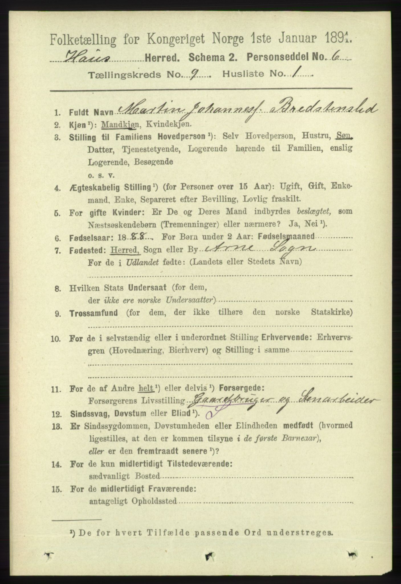 RA, 1891 census for 1250 Haus, 1891, p. 3549