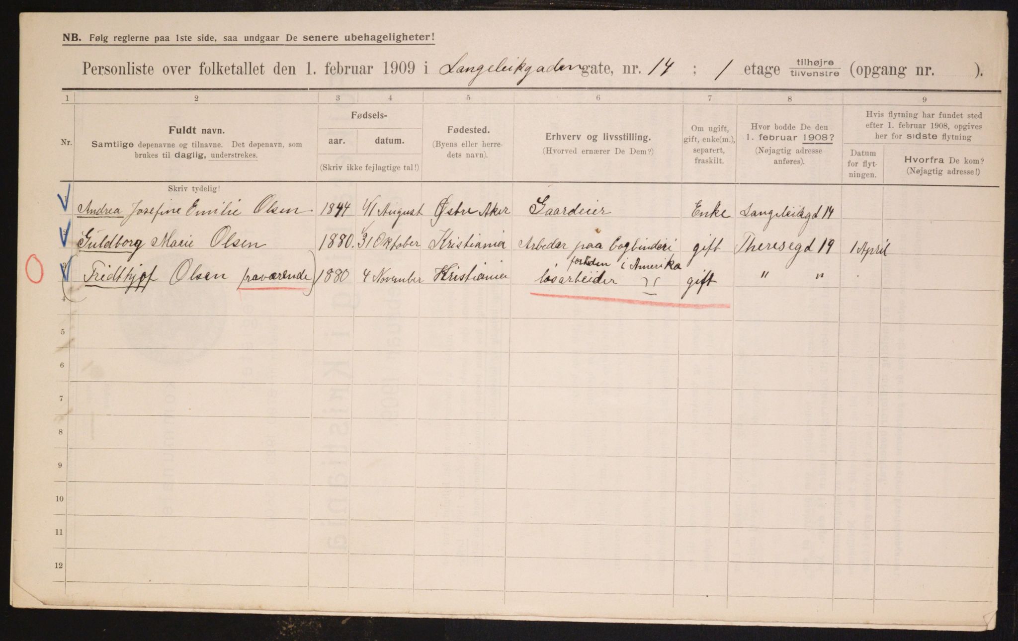 OBA, Municipal Census 1909 for Kristiania, 1909, p. 52073