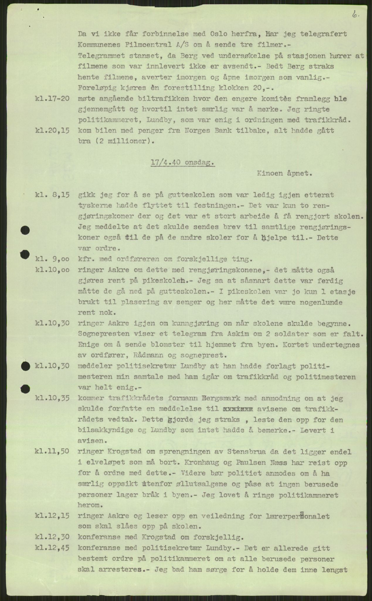 Forsvaret, Forsvarets krigshistoriske avdeling, AV/RA-RAFA-2017/Y/Ya/L0013: II-C-11-31 - Fylkesmenn.  Rapporter om krigsbegivenhetene 1940., 1940, p. 72