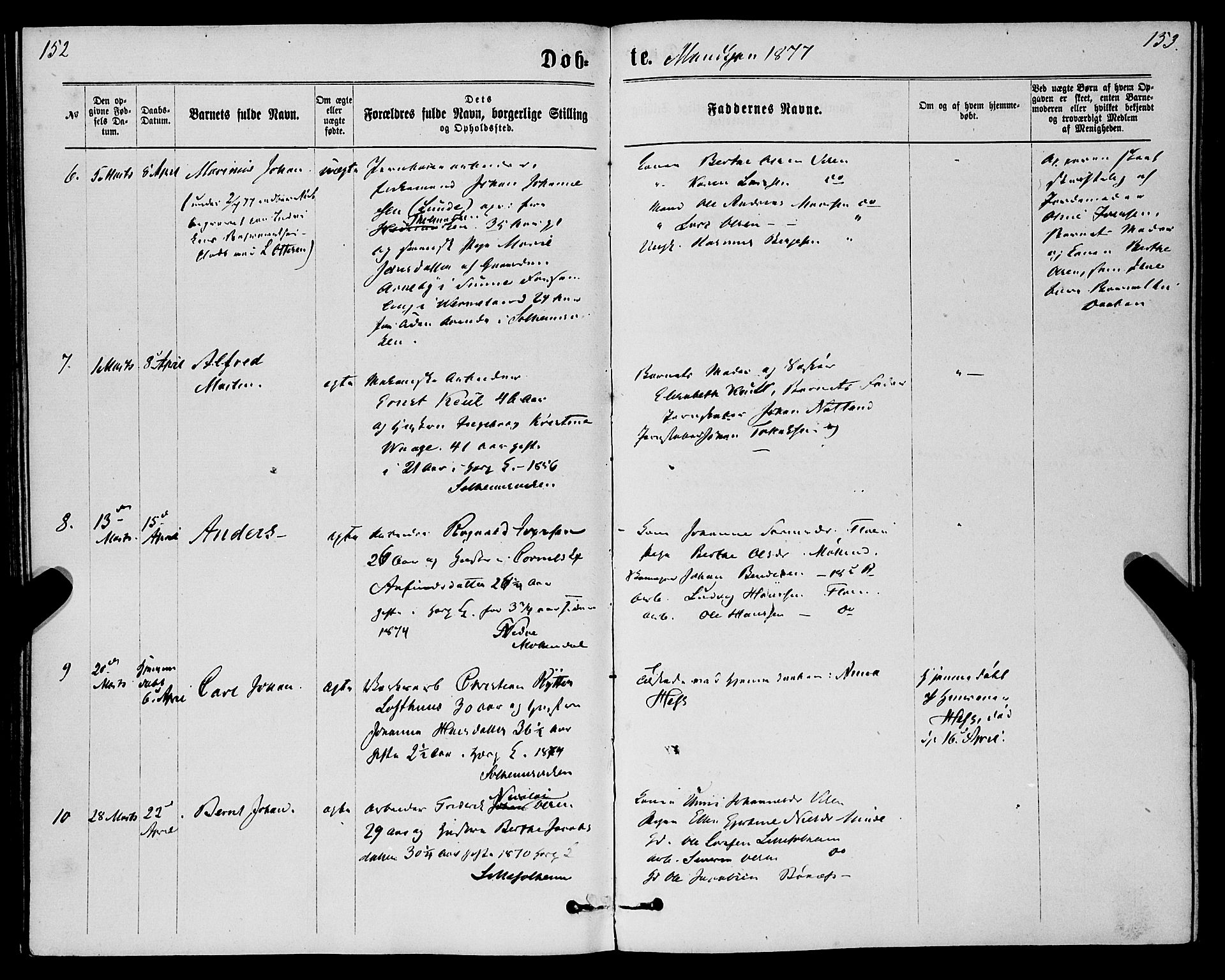 St. Jørgens hospital og Årstad sokneprestembete, AV/SAB-A-99934: Parish register (official) no. A 6, 1870-1878, p. 152-153