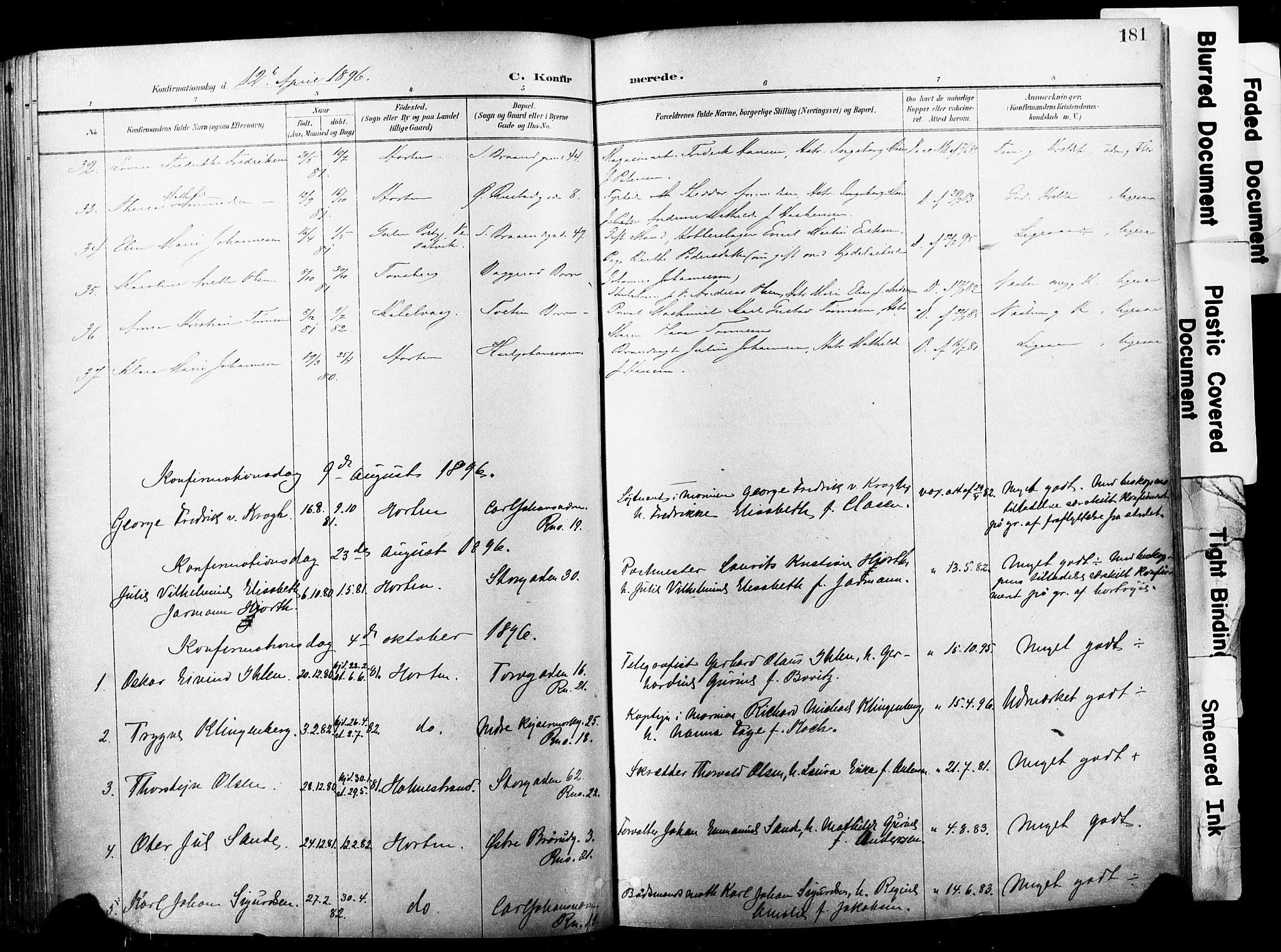 Horten kirkebøker, AV/SAKO-A-348/F/Fa/L0005: Parish register (official) no. 5, 1896-1904, p. 181