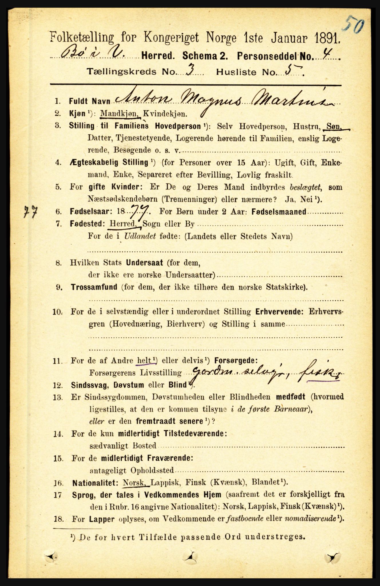 RA, 1891 census for 1867 Bø, 1891, p. 854