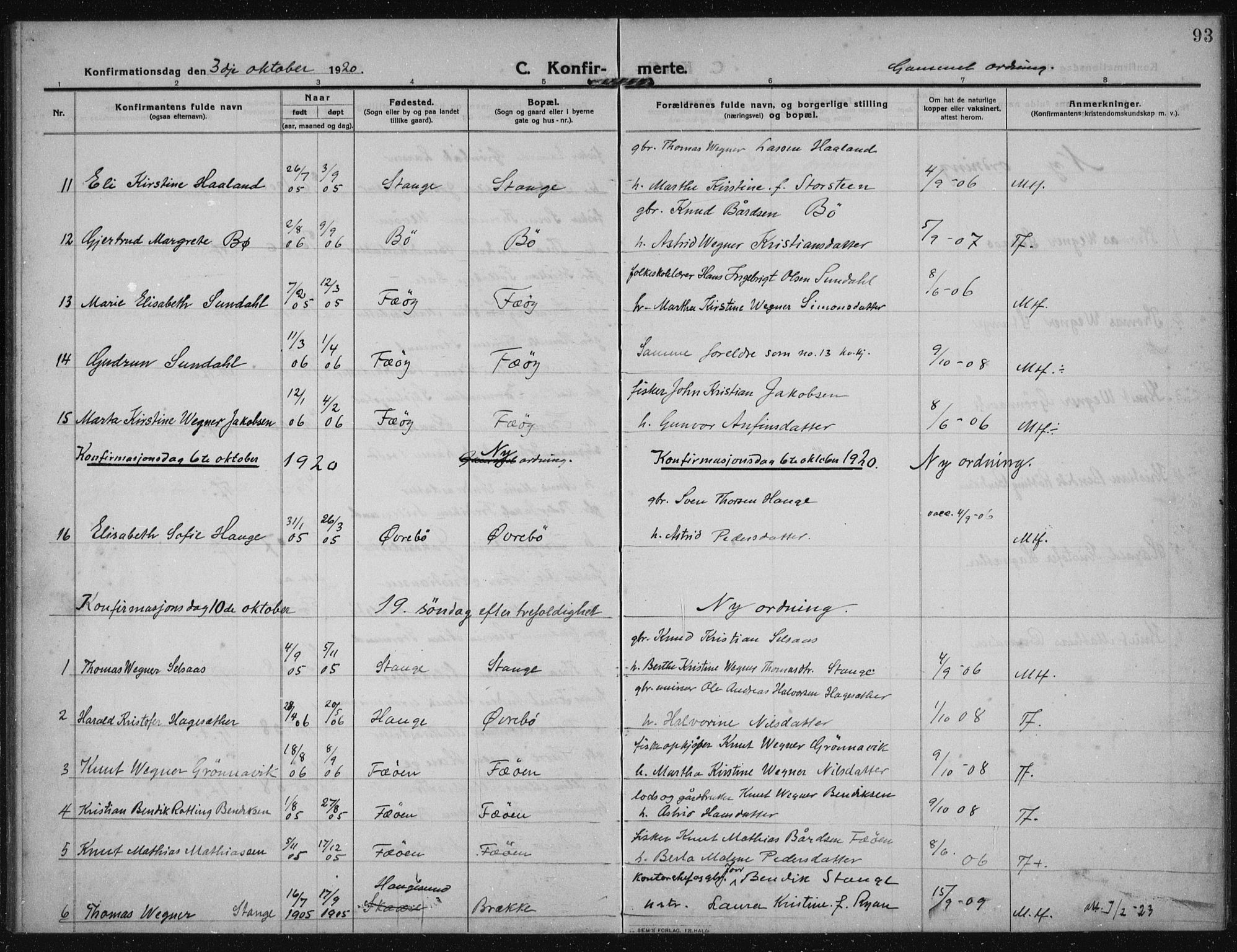 Torvastad sokneprestkontor, SAST/A -101857/H/Ha/Haa/L0019: Parish register (official) no. A 18, 1912-1920, p. 93