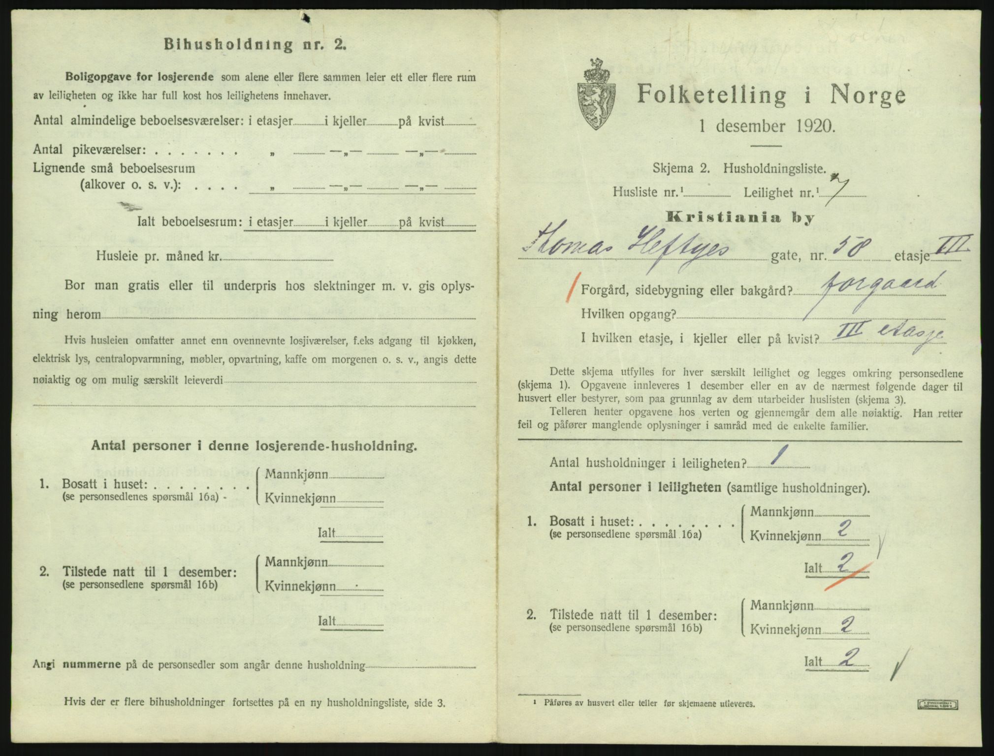 SAO, 1920 census for Kristiania, 1920, p. 111415