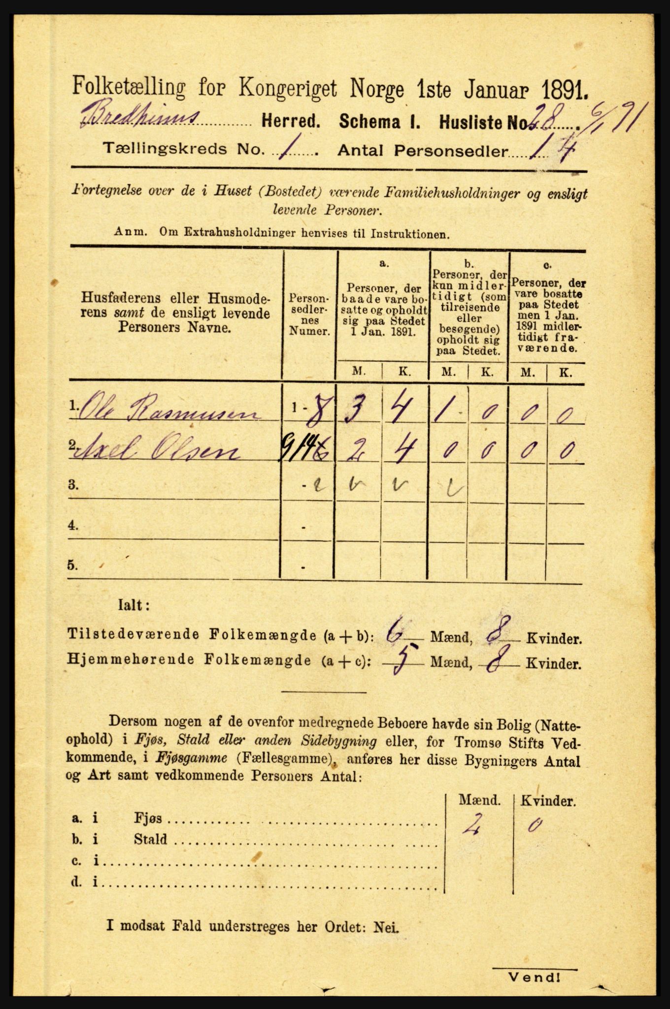 RA, 1891 census for 1446 Breim, 1891, p. 46