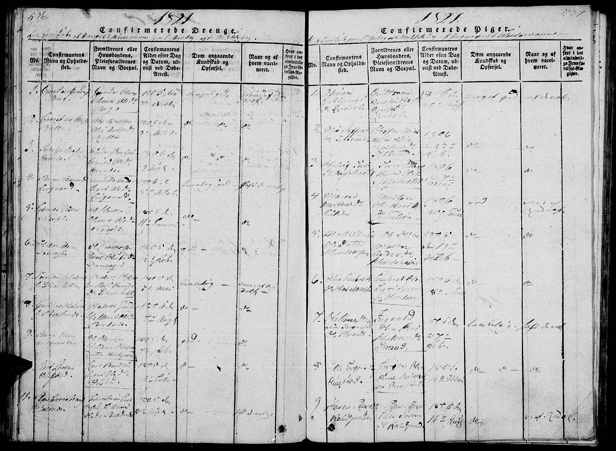 Hof prestekontor, SAH/PREST-038/H/Ha/Haa/L0005: Parish register (official) no. 5, 1816-1822, p. 536-537