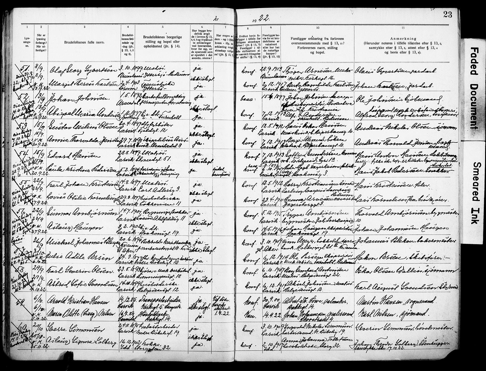 Larvik kirkebøker, AV/SAKO-A-352/H/Ha/L0005: Banns register no. 5, 1920-1933, p. 23