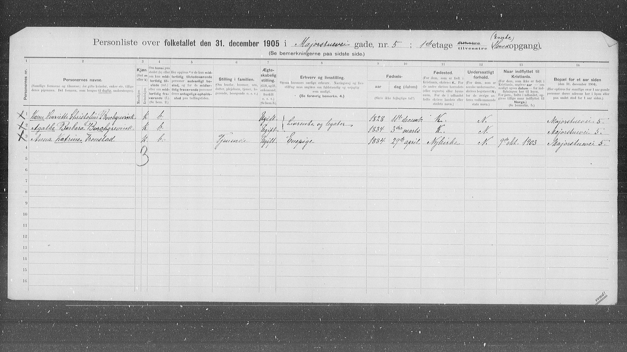 OBA, Municipal Census 1905 for Kristiania, 1905, p. 31272