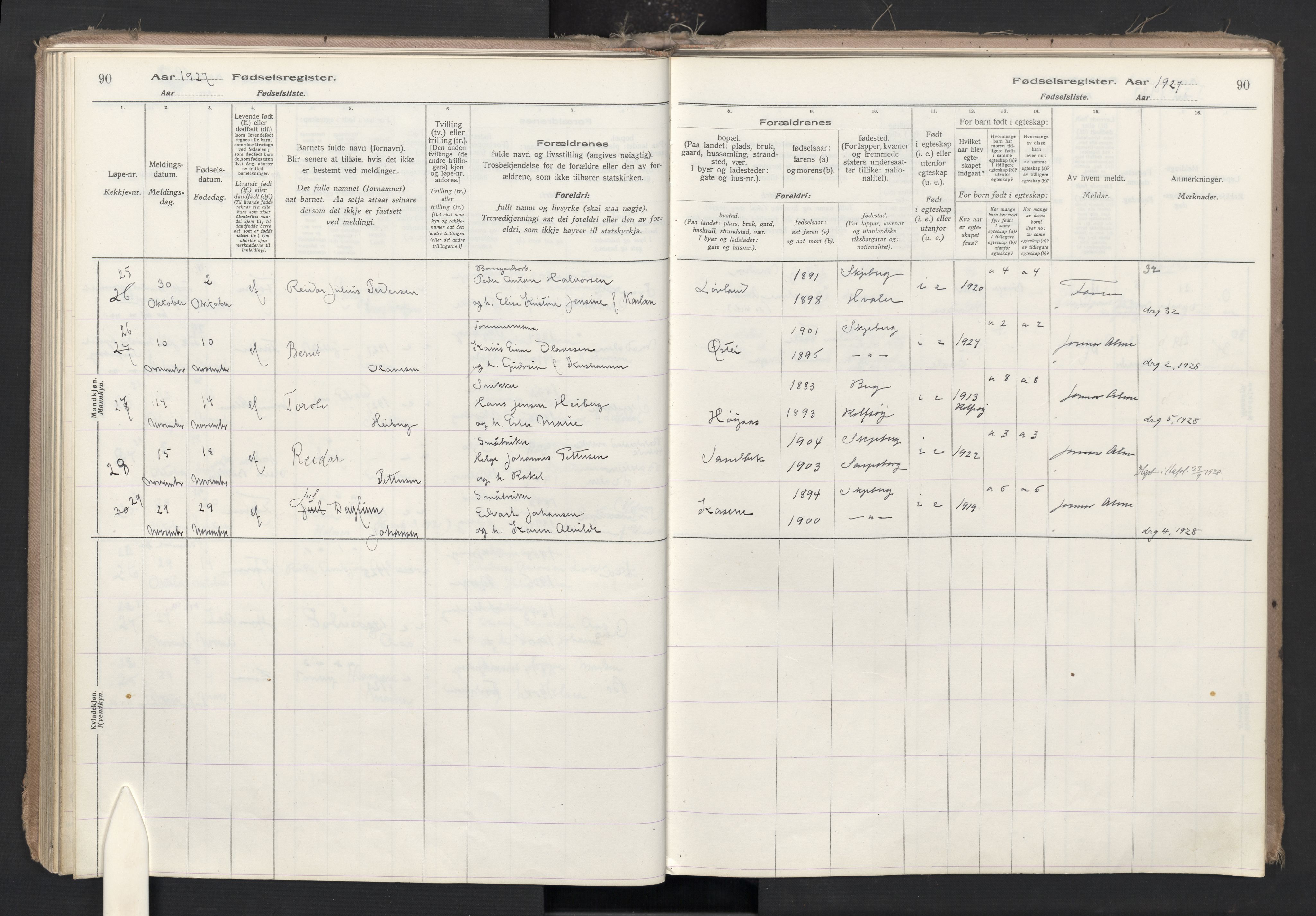 Skjeberg prestekontor Kirkebøker, AV/SAO-A-10923/J/Ja/L0001: Birth register no. I 1, 1916-1945, p. 90