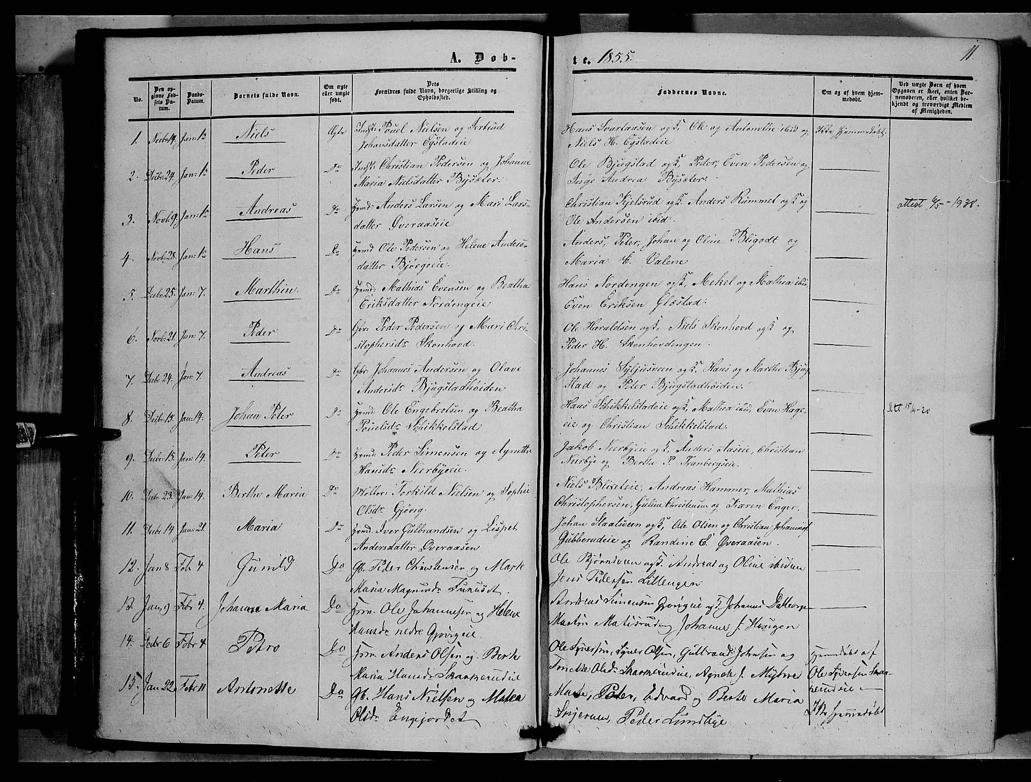 Vardal prestekontor, SAH/PREST-100/H/Ha/Haa/L0006: Parish register (official) no. 6, 1854-1866, p. 11