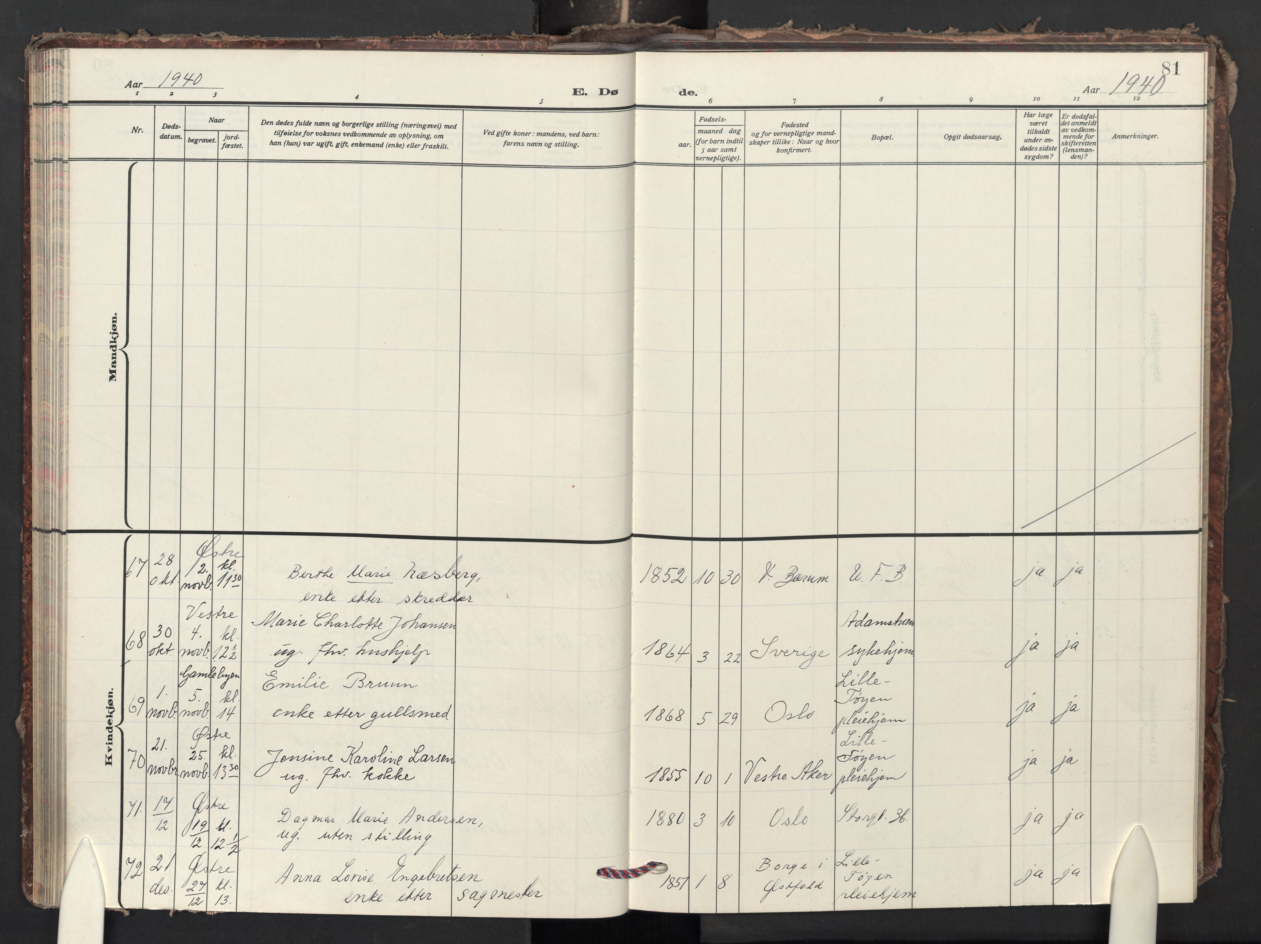 Krohgstøtten sykehusprest Kirkebøker, AV/SAO-A-10854/F/Fa/L0006: Parish register (official) no. 6, 1935-1951, p. 81