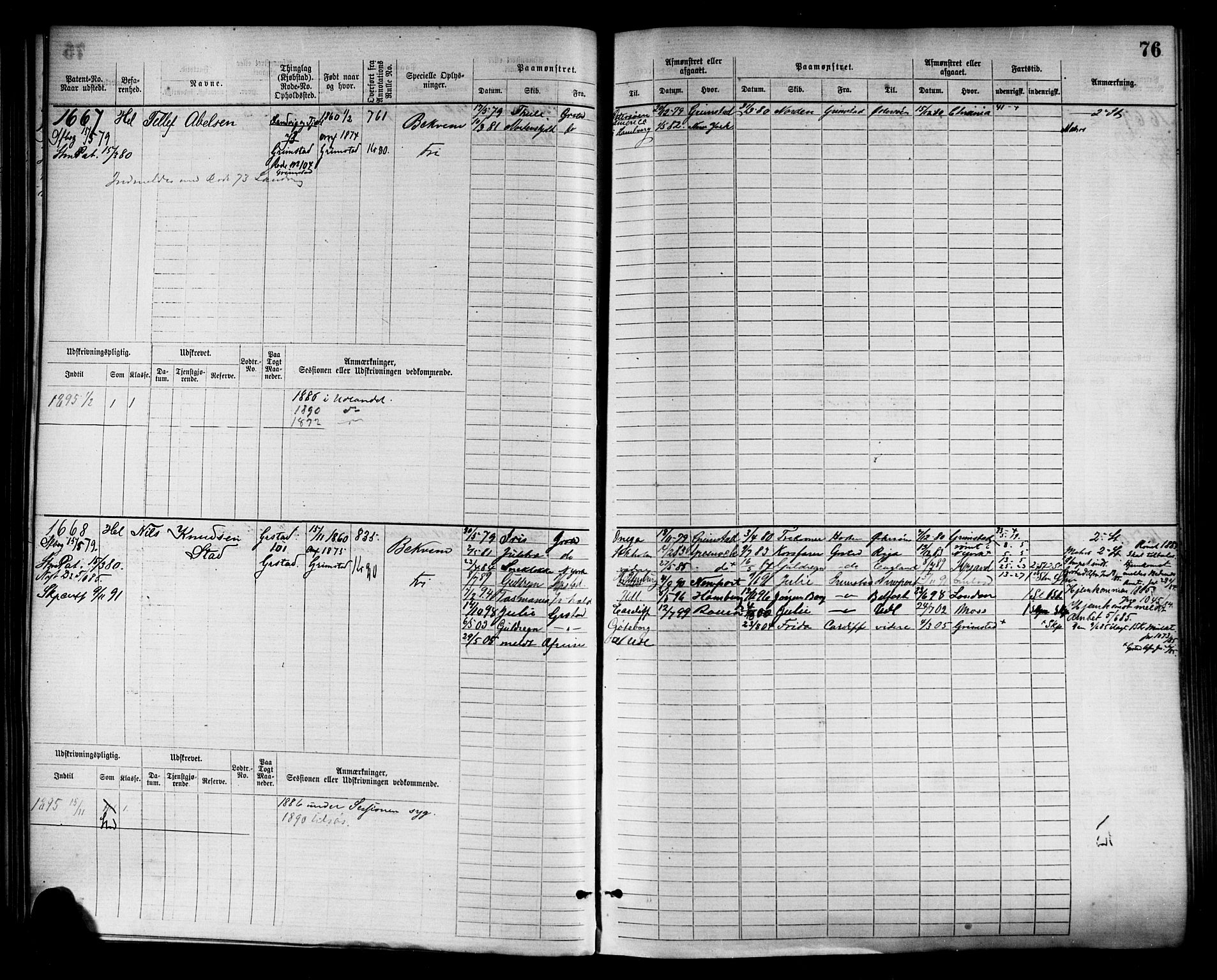 Grimstad mønstringskrets, AV/SAK-2031-0013/F/Fb/L0003: Hovedrulle nr 1517-2276, F-6, 1877-1888, p. 82