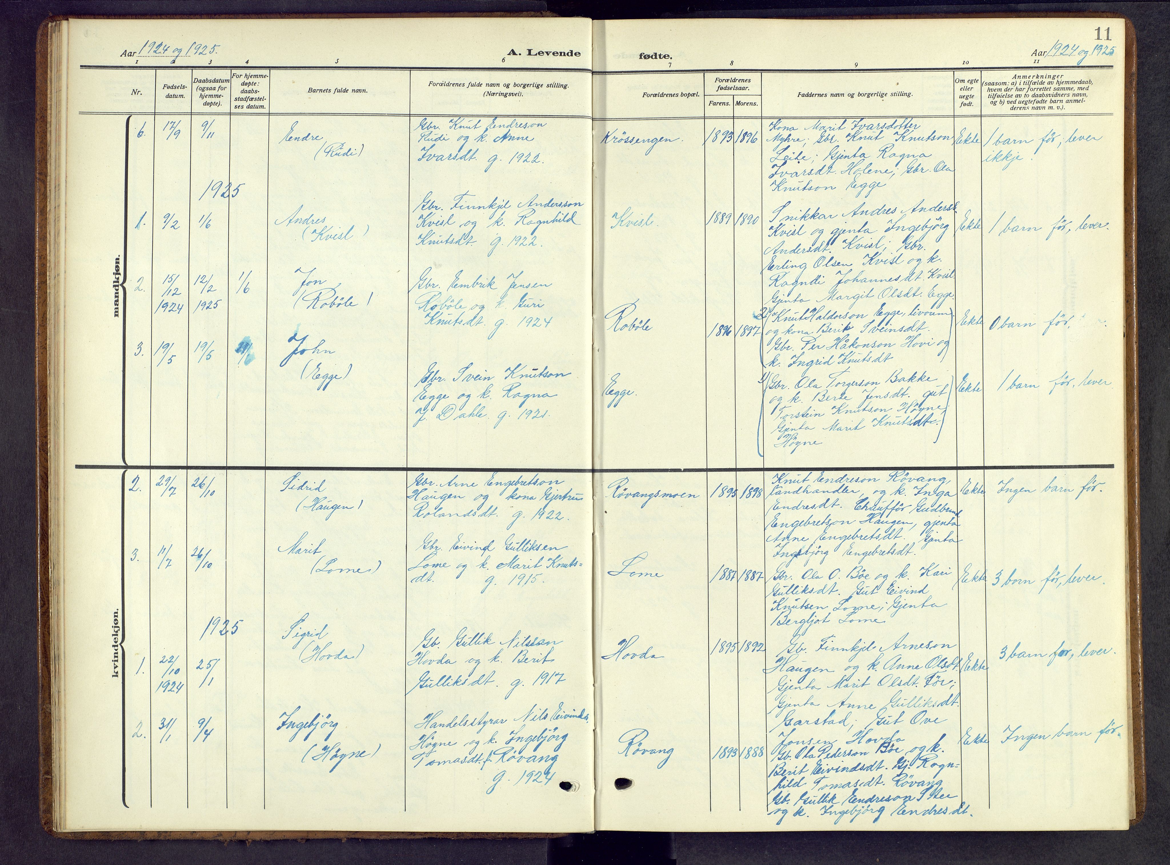 Vestre Slidre prestekontor, SAH/PREST-136/H/Ha/Hab/L0009: Parish register (copy) no. 9, 1914-1970, p. 11