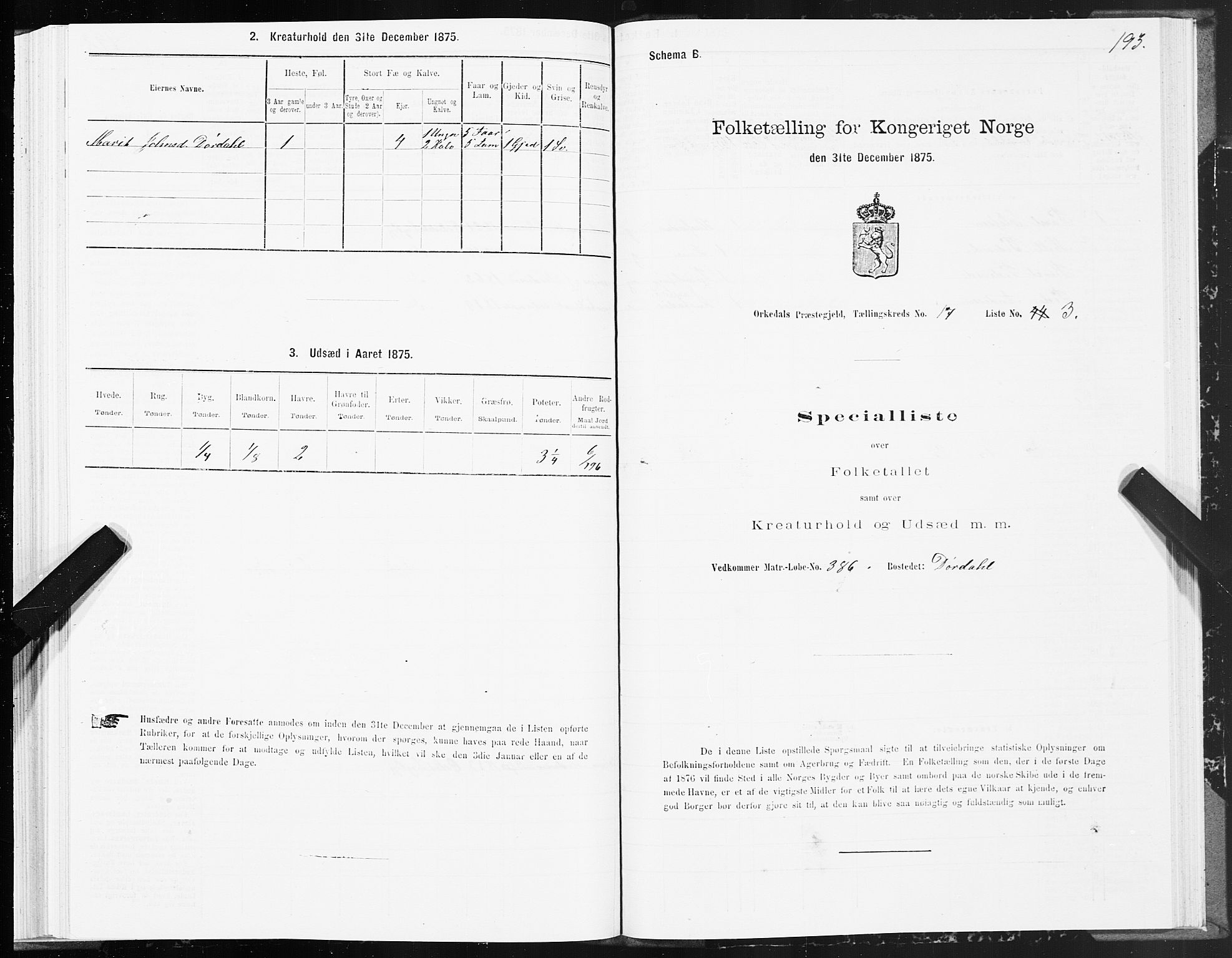 SAT, 1875 census for 1638P Orkdal, 1875, p. 8193