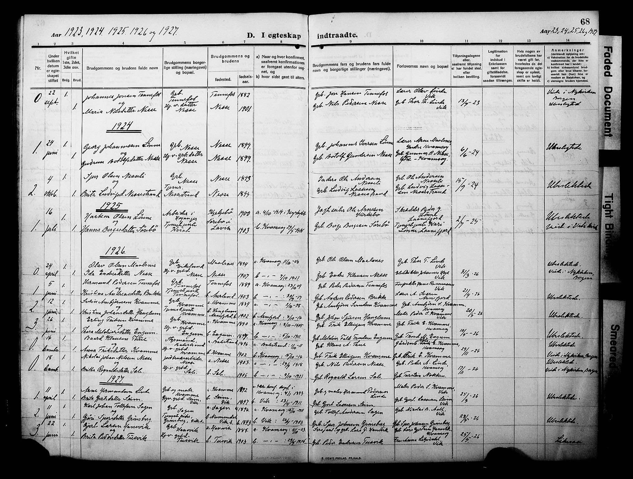 Balestrand sokneprestembete, AV/SAB-A-79601/H/Hab/Habc/L0004: Parish register (copy) no. C 4, 1909-1929, p. 68