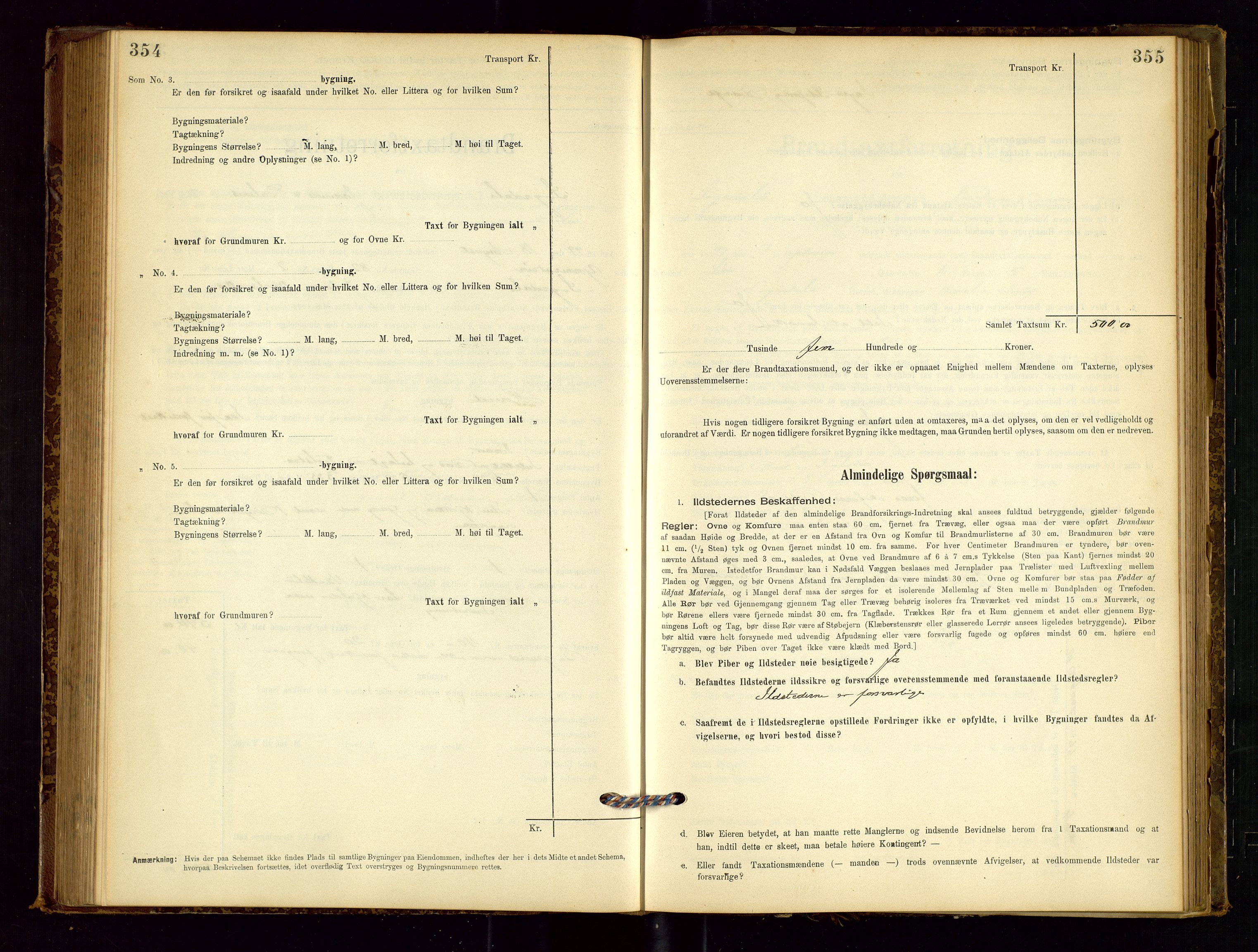 Sokndal lensmannskontor, AV/SAST-A-100417/Gob/L0001: "Brandtaxt-Protokol", 1895-1902, p. 354-355