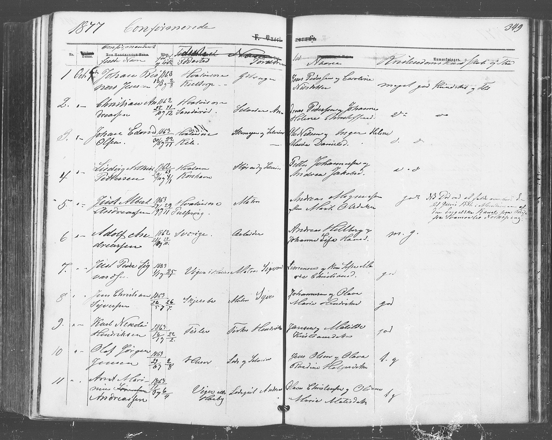 Hvaler prestekontor Kirkebøker, SAO/A-2001/F/Fa/L0007: Parish register (official) no. I 7, 1864-1878, p. 349