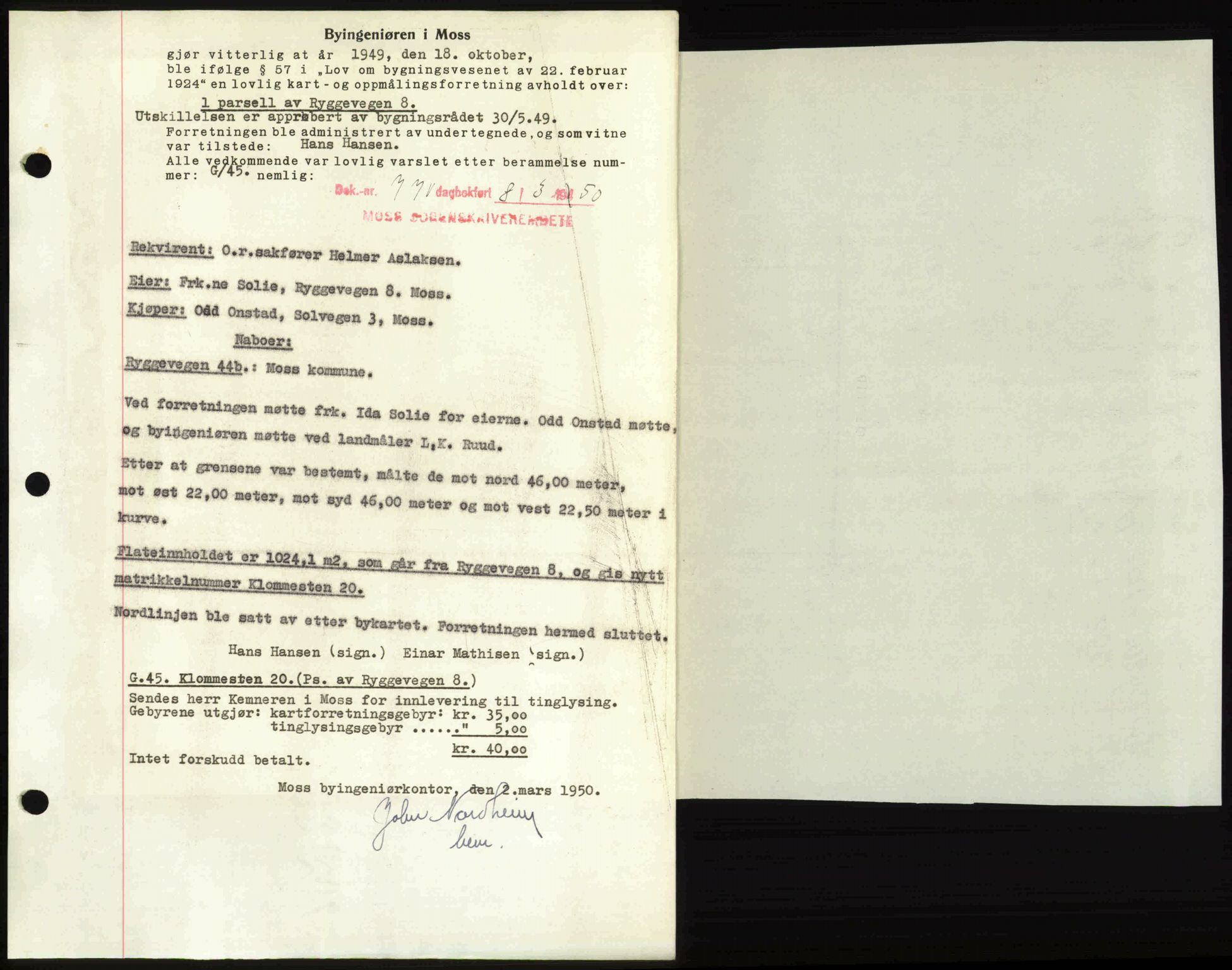 Moss sorenskriveri, SAO/A-10168: Mortgage book no. A25, 1950-1950, Diary no: : 770/1950